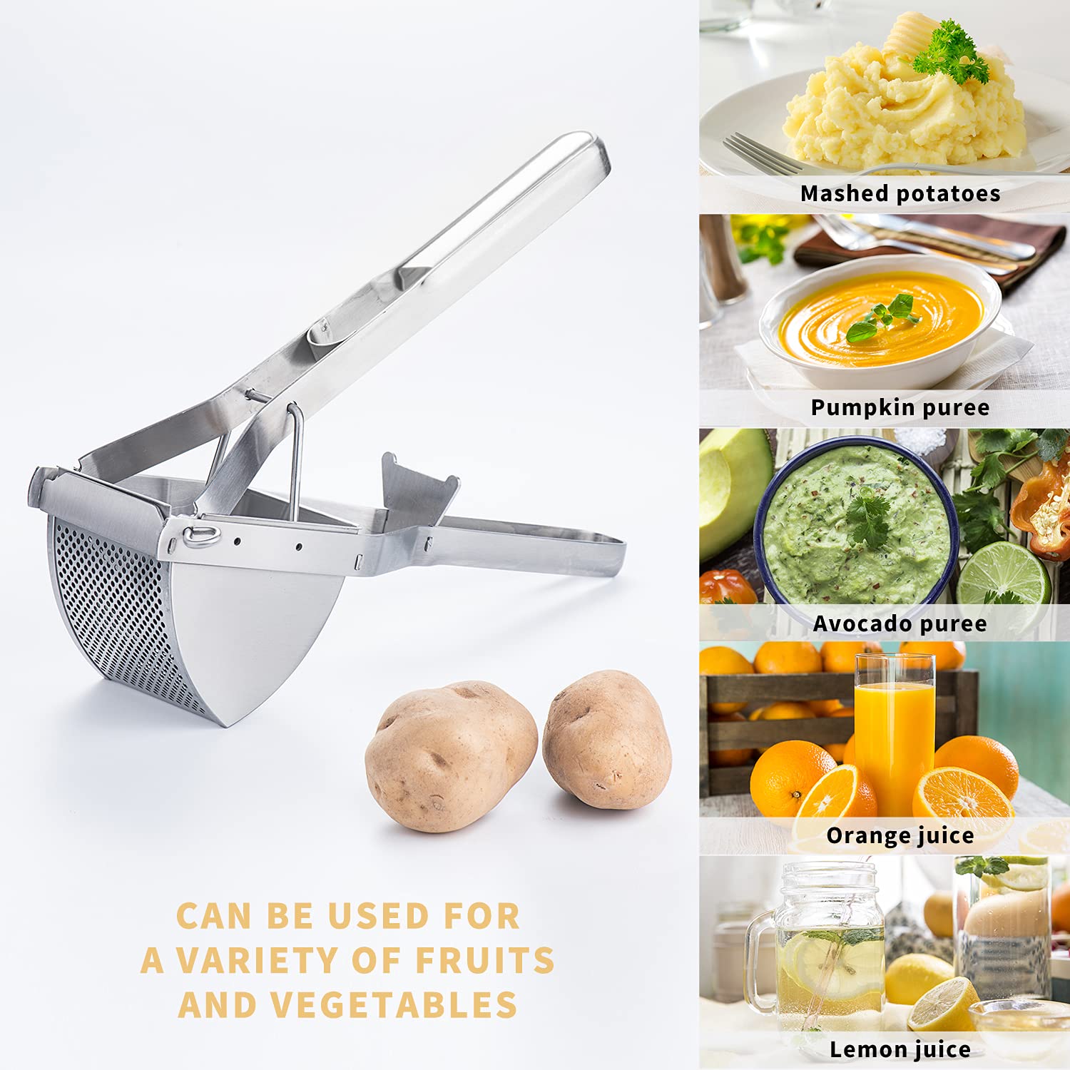 Shoxil Potato Ricer Good Grip, Potato Masher Stainless Steel Professional Masher Kitchen Tool Fruit Press Baby Food Masher