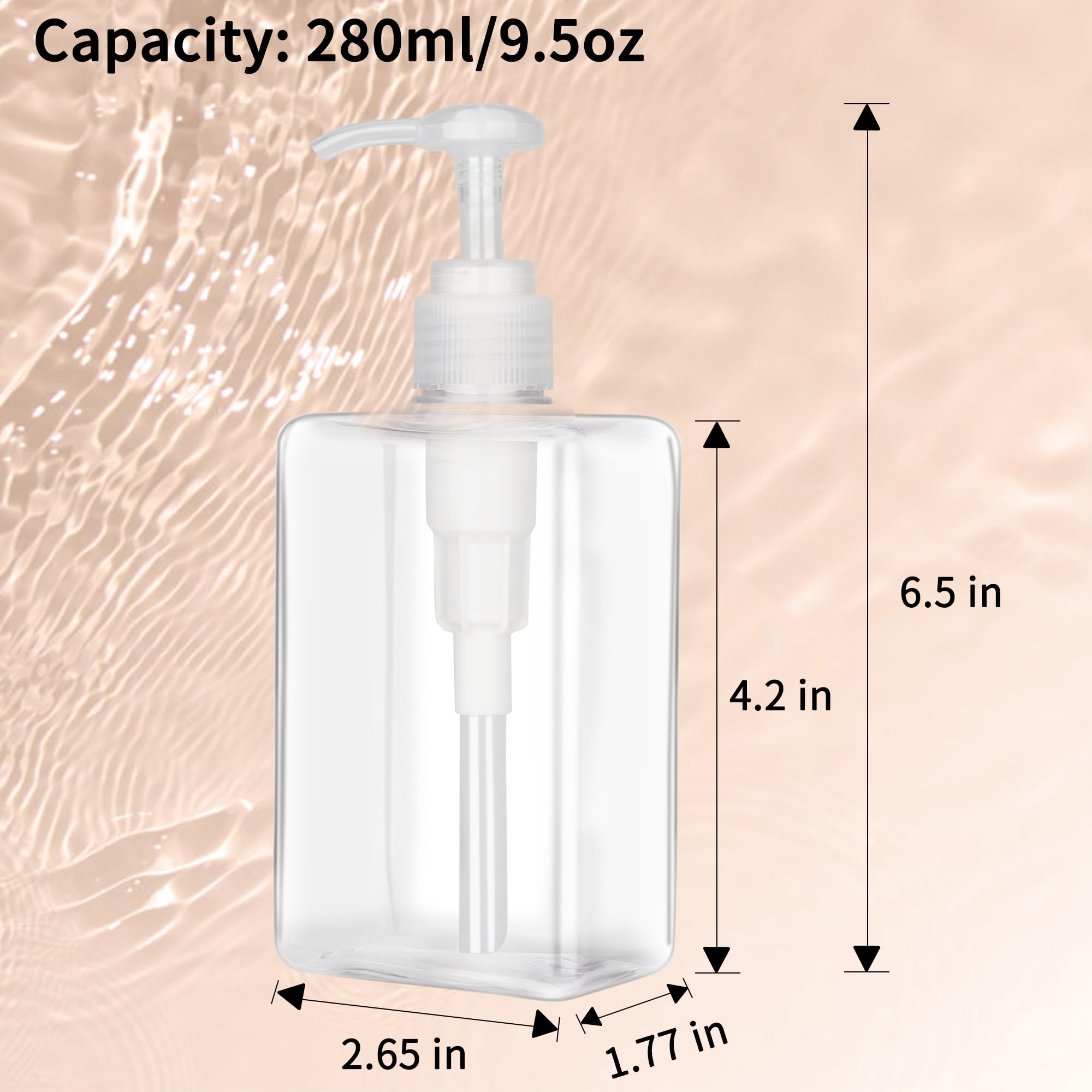 280Ml (9.5Oz) Pump Bottle Dispenser Jansburg 2 Pack Refillable Flat Square Plastic Lotion Dispenser Leakproof Empty Lotion Pump