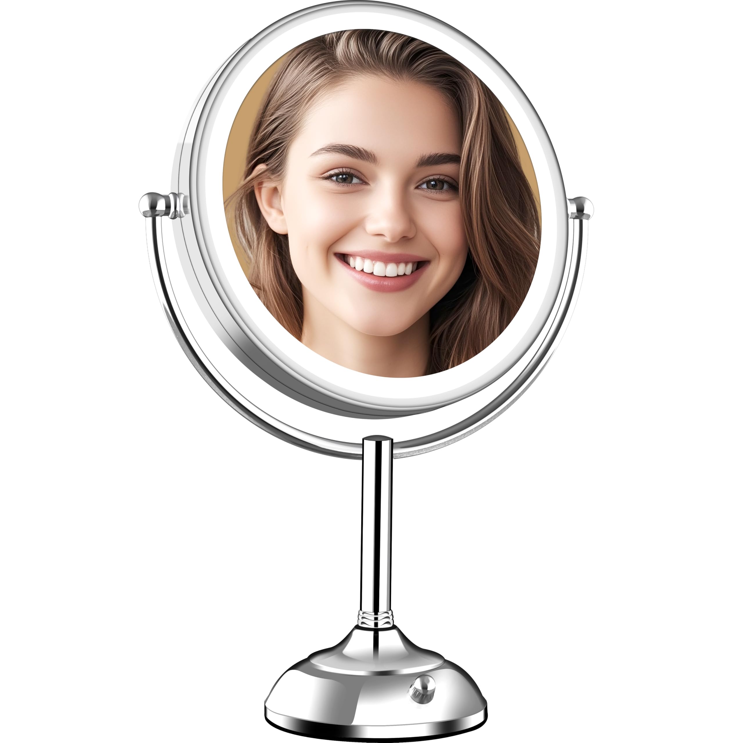 Vesaur Upgraded 11 Large 17 Tall Lighted Makeup Mirror Silver, 1X/10X Dual-Sided Magnifying With 15X Suction Mirror, 3 Color Adj