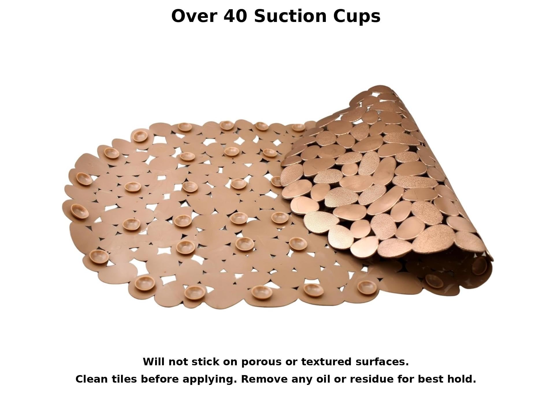 Dependable Industries inc. Essentials Nonslip Metallic Pebble Bathtub Mat with Suction Cups 26.5'' x 14'' (Rose Gold)