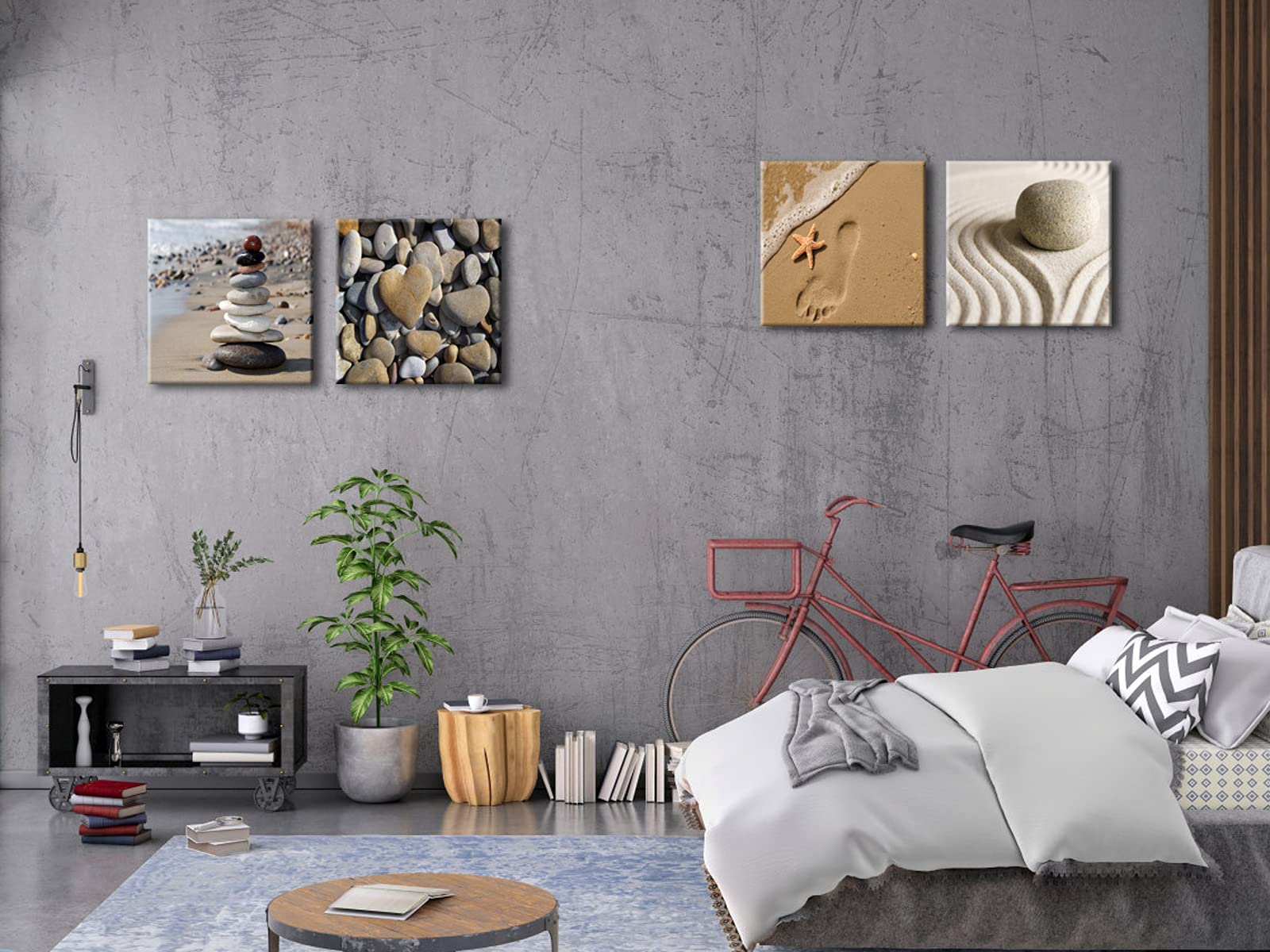 Wieco Art Canvas Prints Wall Art Romantic Beach Theme Zen Stone Pictures Paintings For Living Room Kitchen Home Decor Large Mode