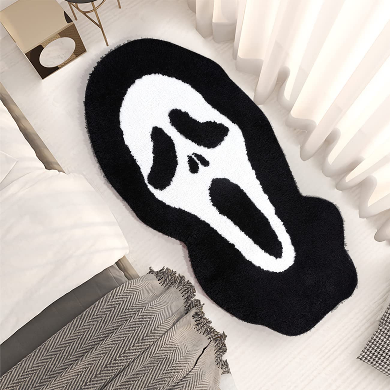 Kaupuar Large Skull Bath Mat Fluffy Black Bath Rugs Soft Plush Non-Slip Bathroom Rug Mats Halloween Decorative Welcome Doormat W