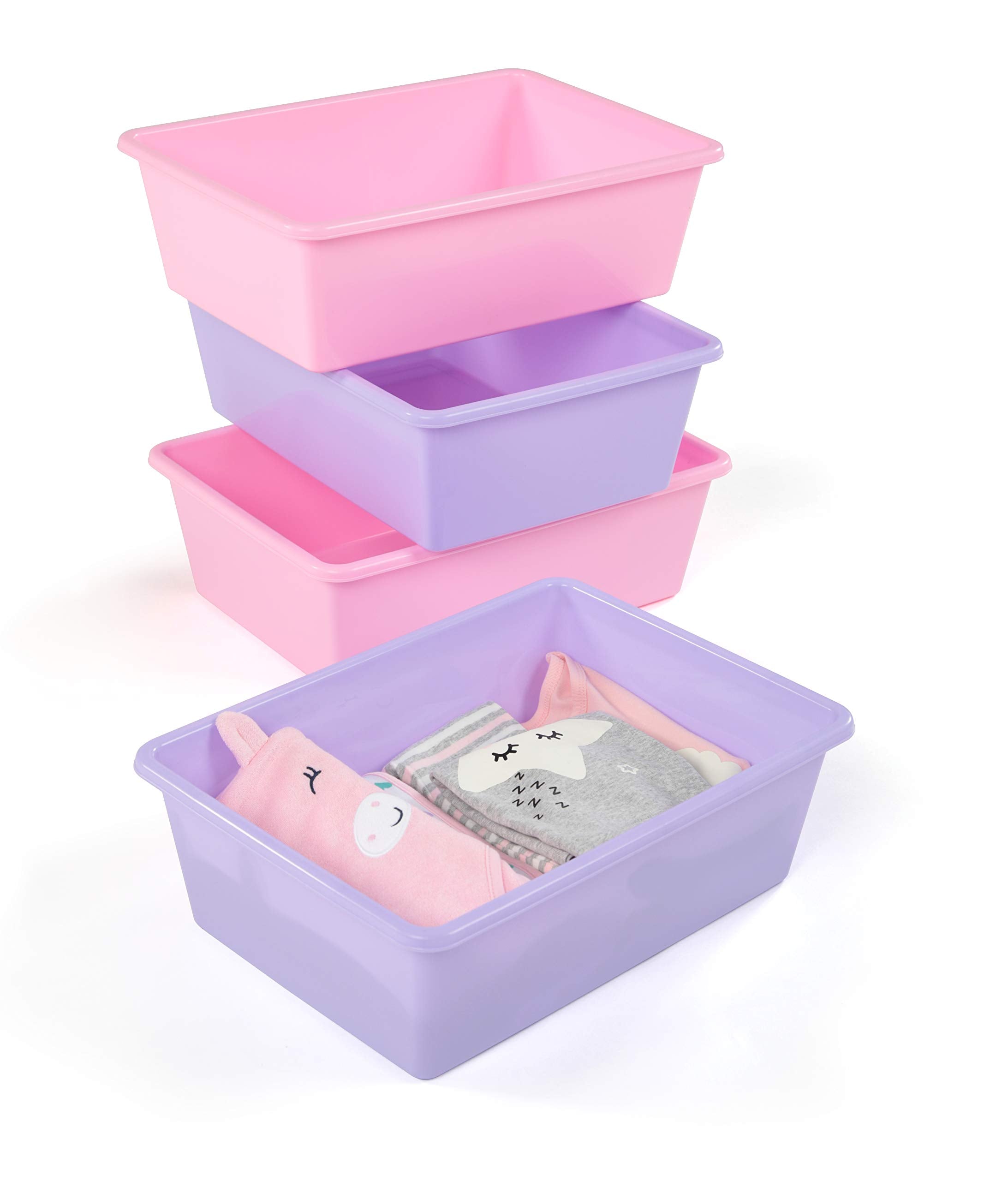 Humble Crew XL081 Large Plastic Storage Bins  Set of 4 (Pink  Purple)  Pink & Purple