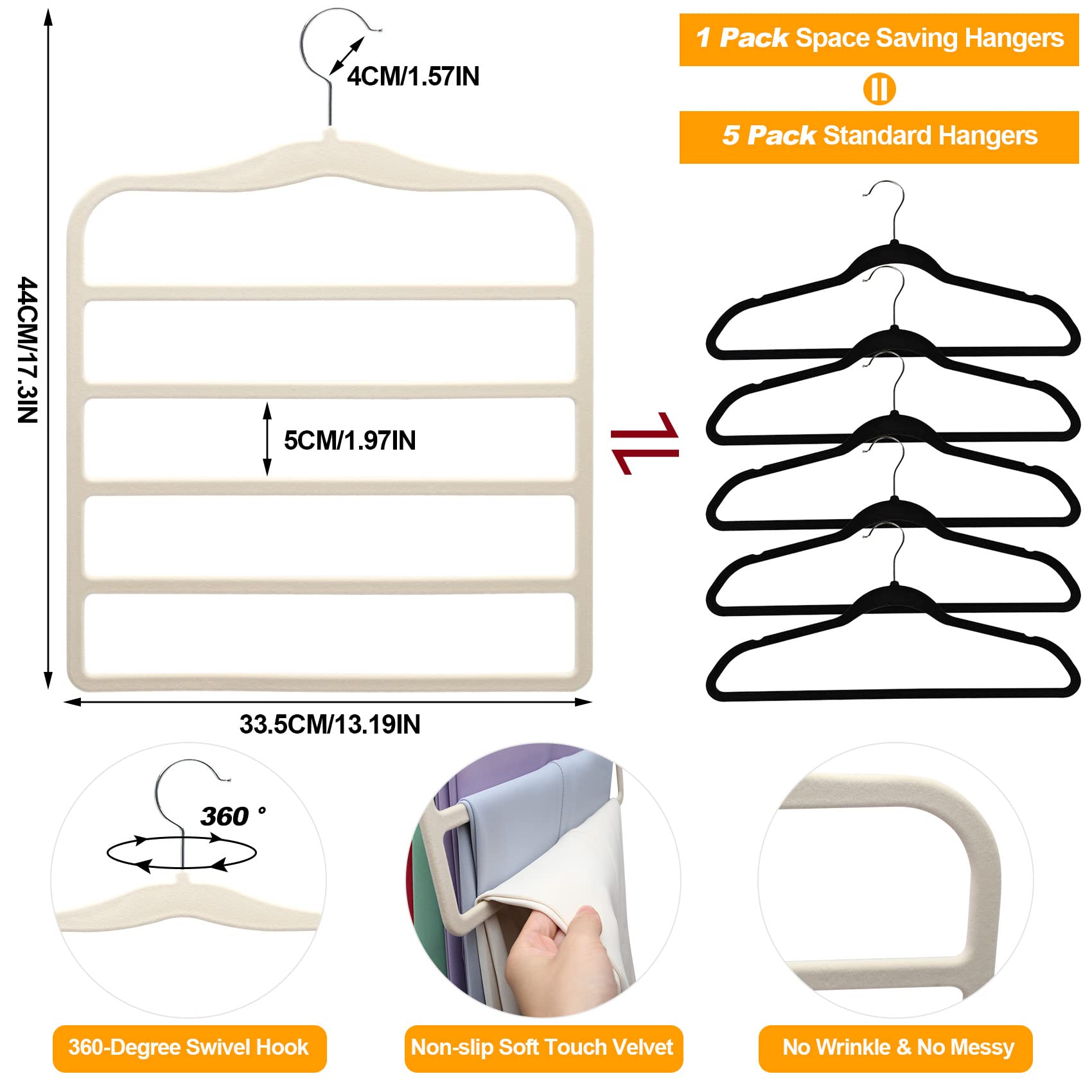 Closet Organizers And Storage,5 Pack Velvet Pants-Hangers-Space-Saving,Non Silp 5 Tier Organization-And-Storage Clothes-Hanger F
