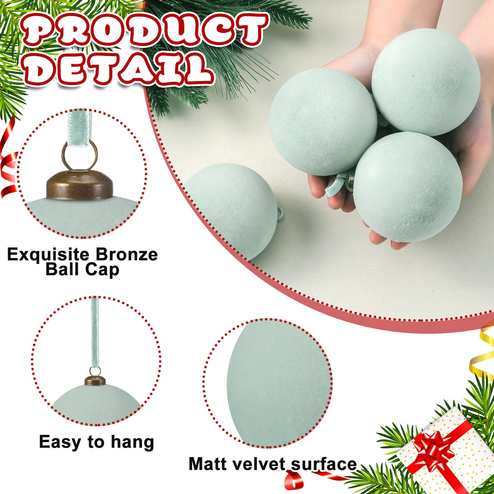 Arrowbash 32 Pcs Sage Green Velvet Christmas Balls Bulk - 3.15 Inch Flocked Christmas Tree Ball Ornaments Xmas Shatterproof Hang