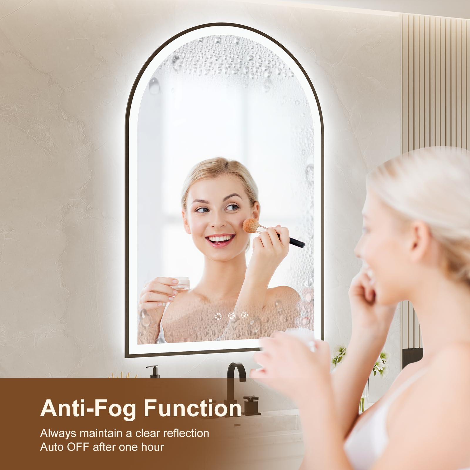 Oumusu Arched Led Bathroom Mirror 20''X30'' With Front And Backlight, Black Bathroom Mirror With Lights-Anti-Fog, Dimmable-Led M