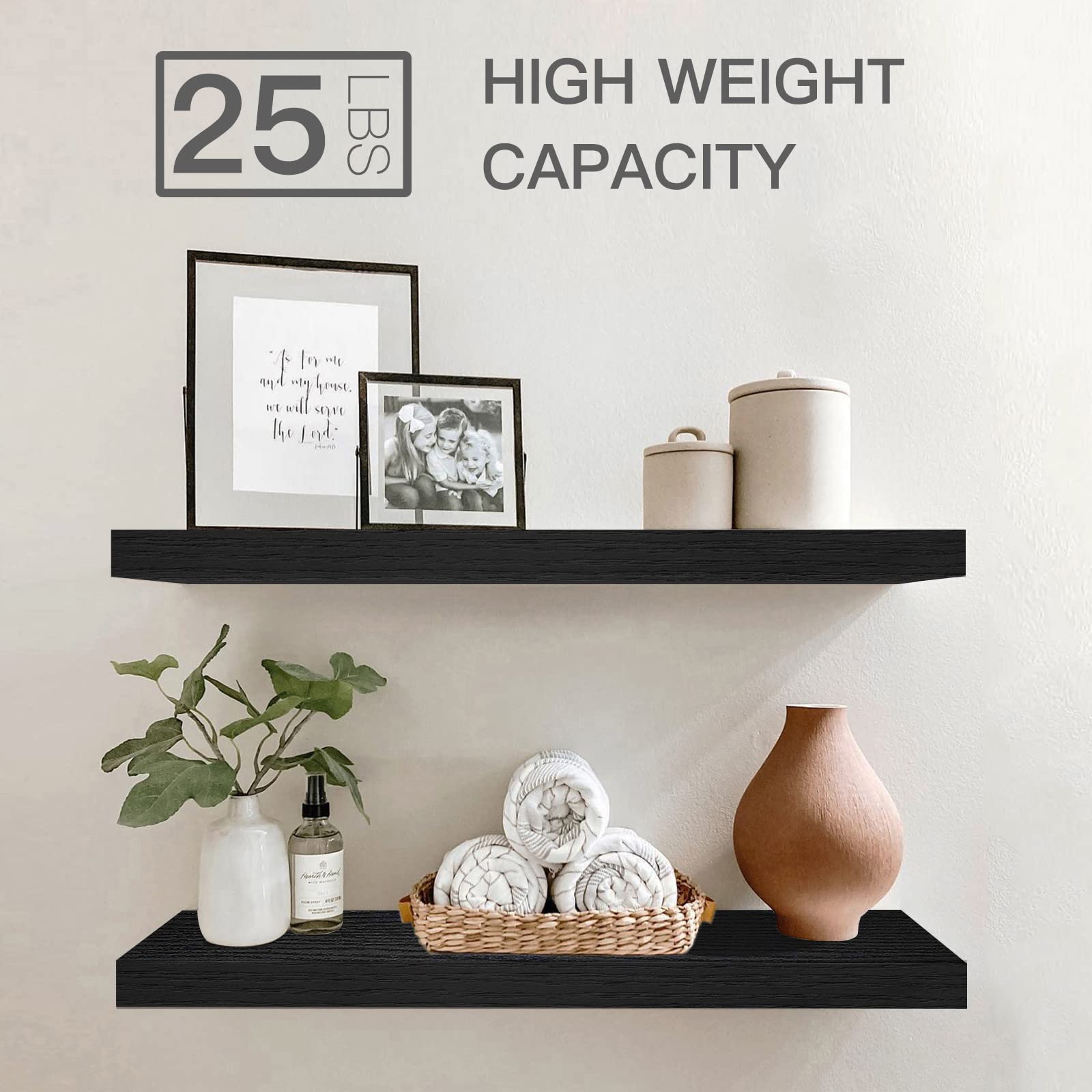Qeeig Bathroom Shelves 24 Inches Long Wall Shelf 24 X 9 Inch Set Of 2, Black (008-60B)
