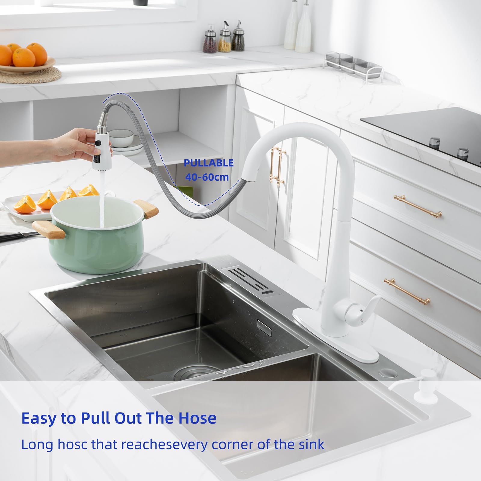 Hghgk Touch On Kitchen Faucet With Soap Dispenser And Pull Down Sprayer - Single Handle Kitchen Sink Faucet, 1 Or 3 Hole Design