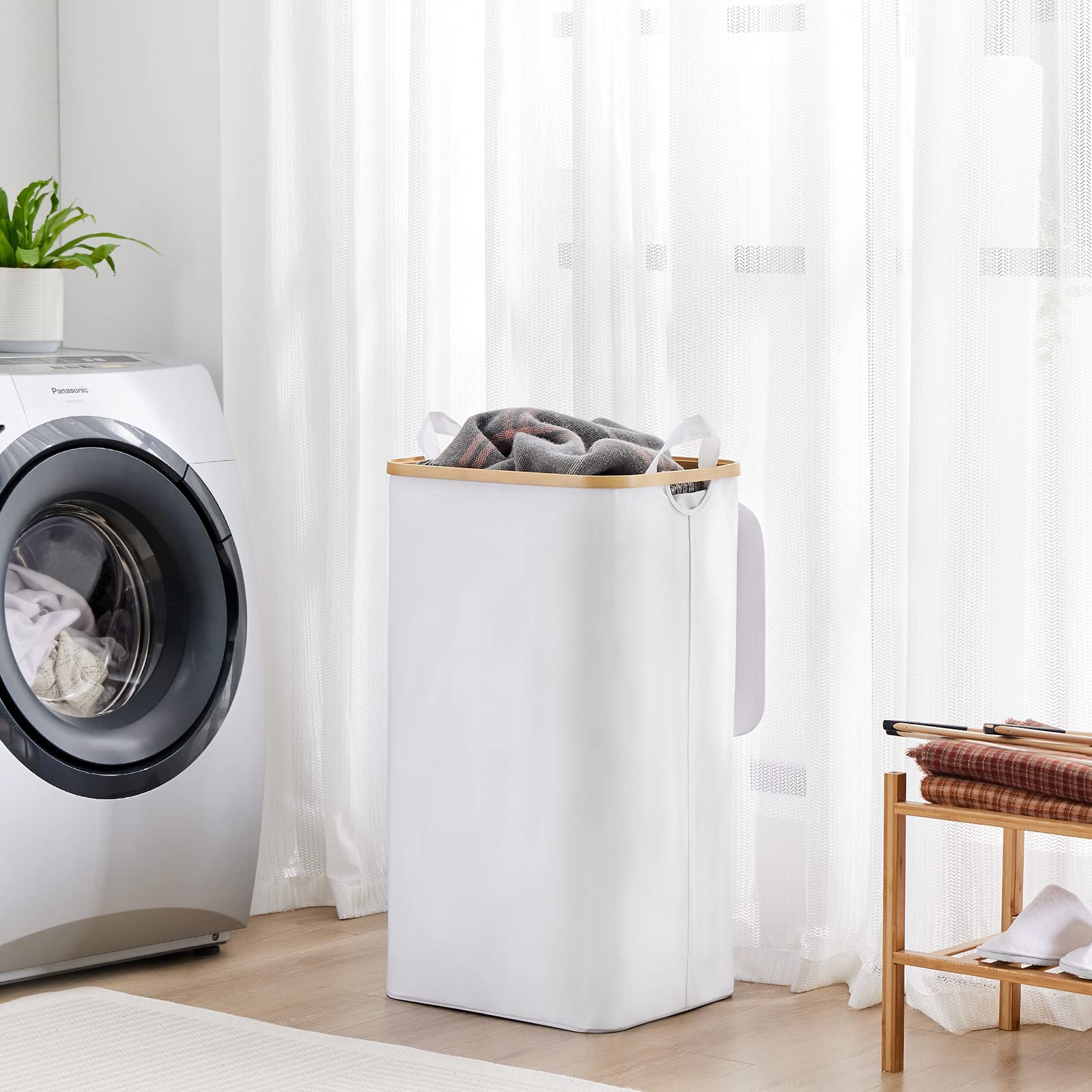 100L Large Laundry Hamper With Lid And Liner Bag, 27.6'' Tall Laundry Basket With Handle, Waterproof And Collapsible Cloth Hampe