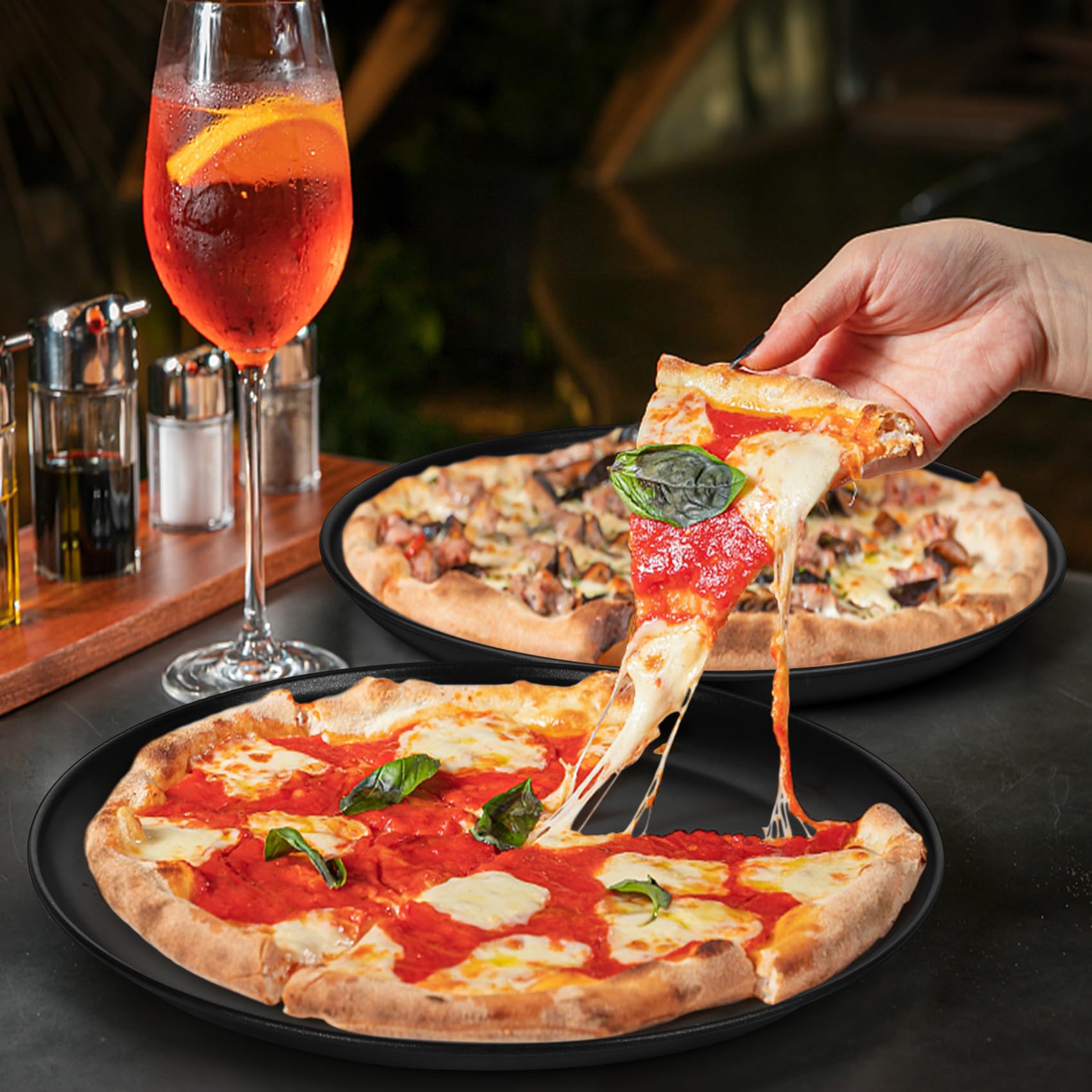 P&P Chef 13 Inch Pizza Pans Pack Of 2, Large Pizza Pan Set For Kitchen Restaurant, Nonstick Surface Covers Stainless Steel Core,