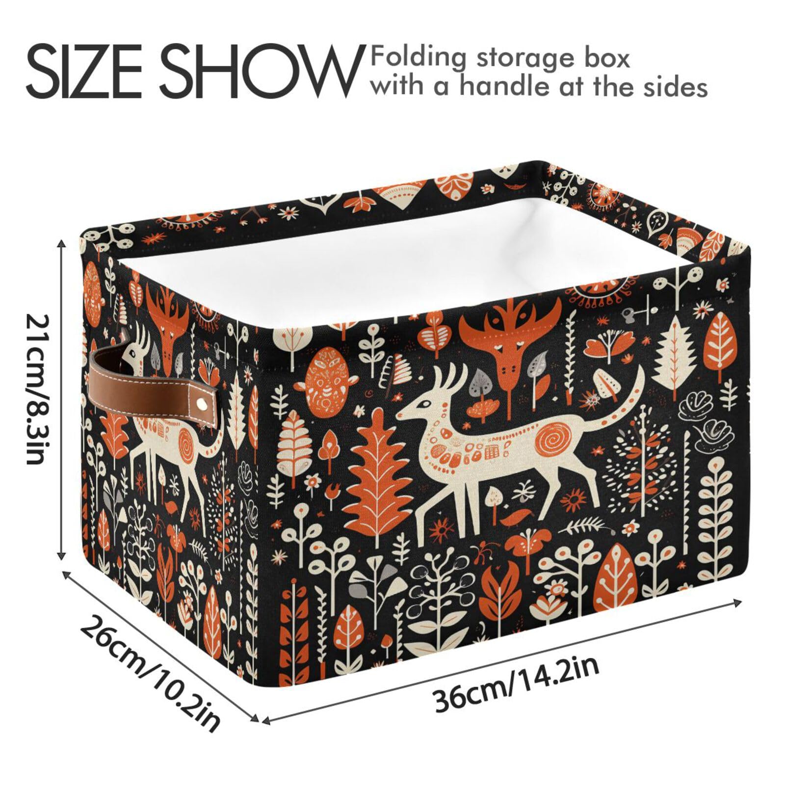 Alaza Orange Tree Deer Merry Christmas Foldable Storage Box Storage Basket Organizer Bins With Handles For Shelf Closet Living R