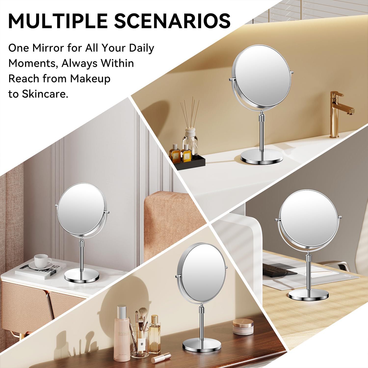Auxmir 1X/30X Magnifying Mirror with Stand, 8.5 Double-Sided Makeup Mirror with Adjustable Height, Tabletop Mirrors with Magni