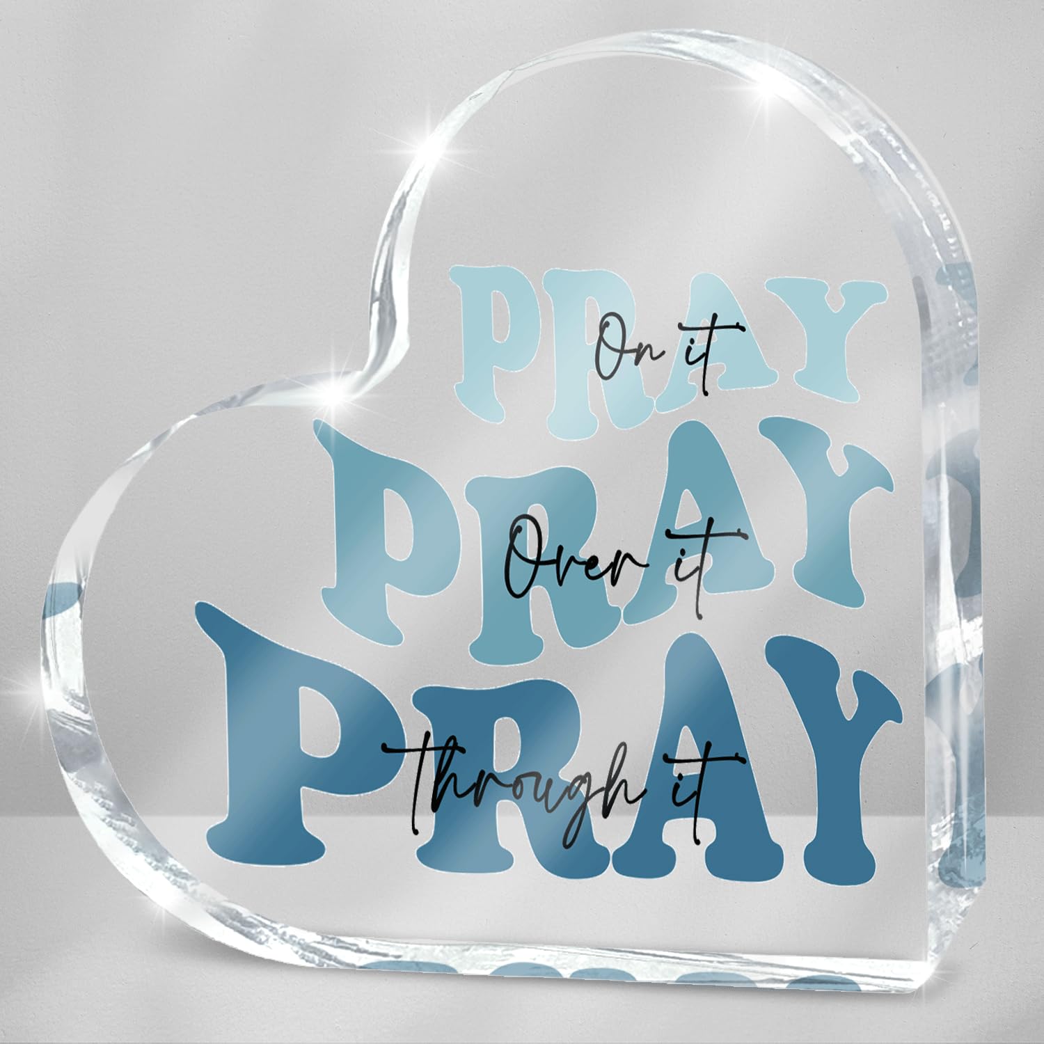 Blue Religious Christian Decor for Woman, Blue Heart Shape Gifts for Birthday Dorm Living Room Church Table Desk Bookshelf, Acry