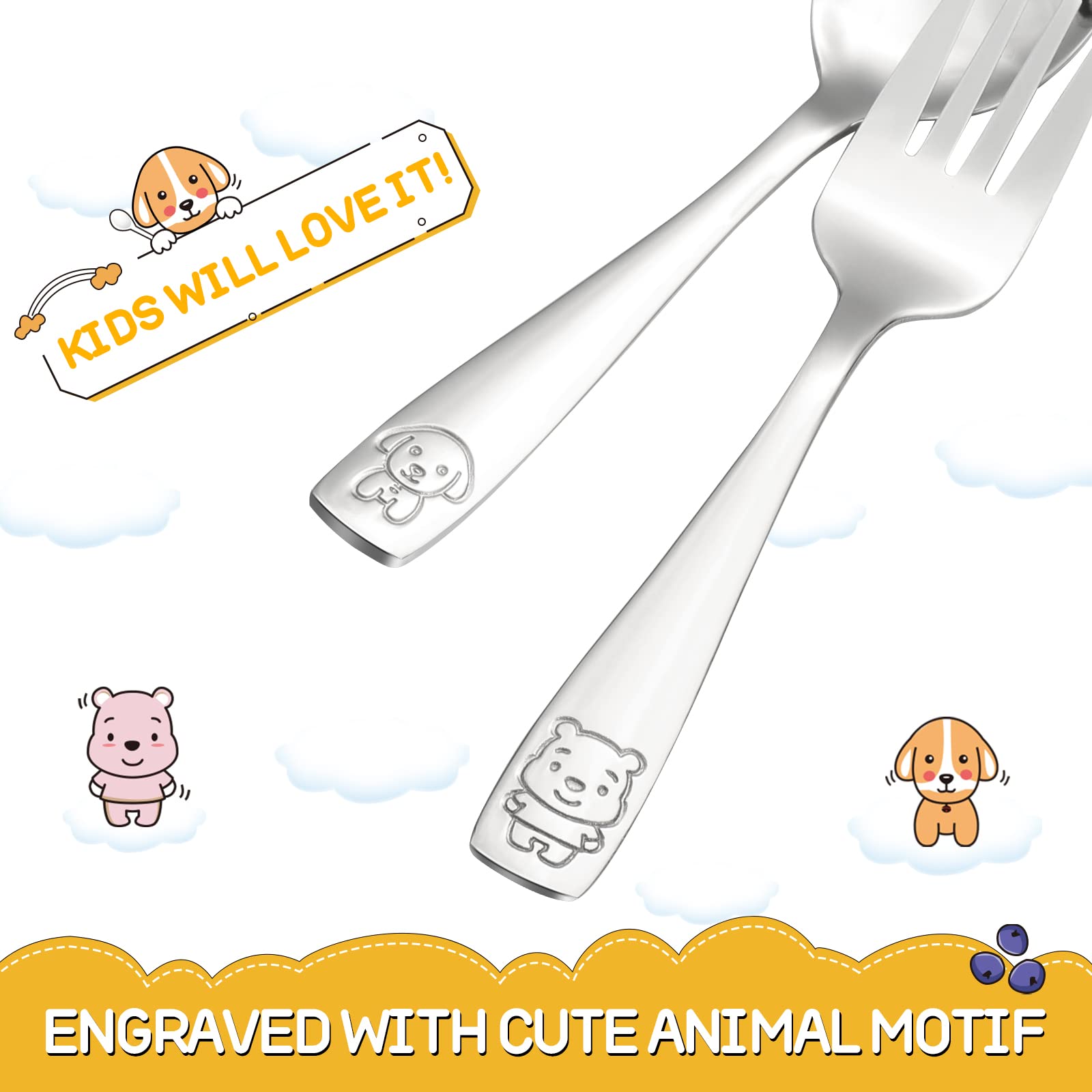 VITEVER 10-Piece Toddler Utensils, Kids Stainless Steel Silverware Set, Children Safe Forks and Spoons - Mirror Polished, Dishwa