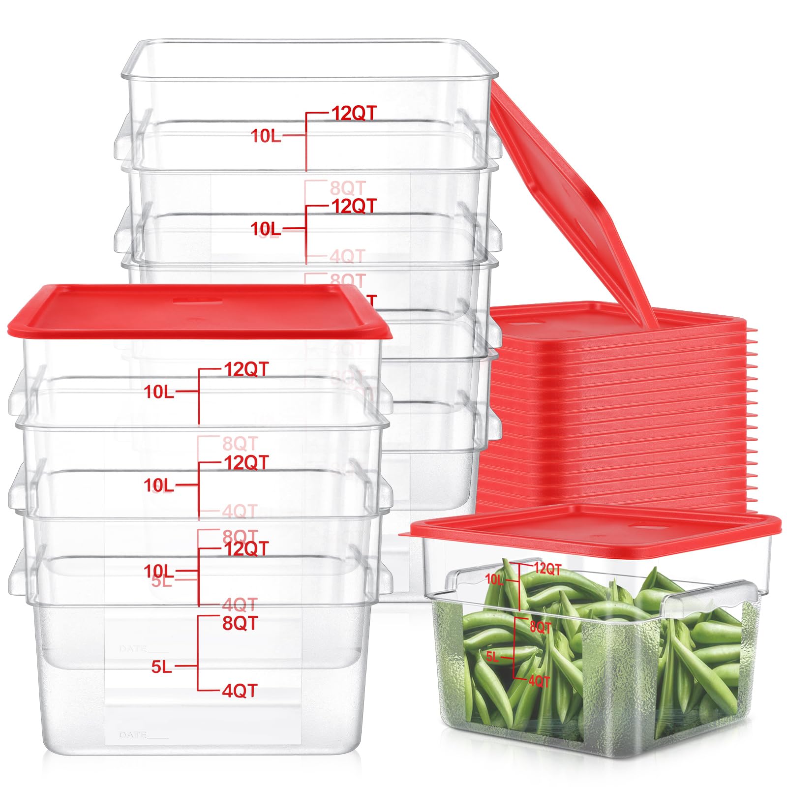 Ziliny 8 Sets Square Food Storage Containers with Lids Dough Proofing Bucket Commercial Polycarbonate Containers with Scale Clea
