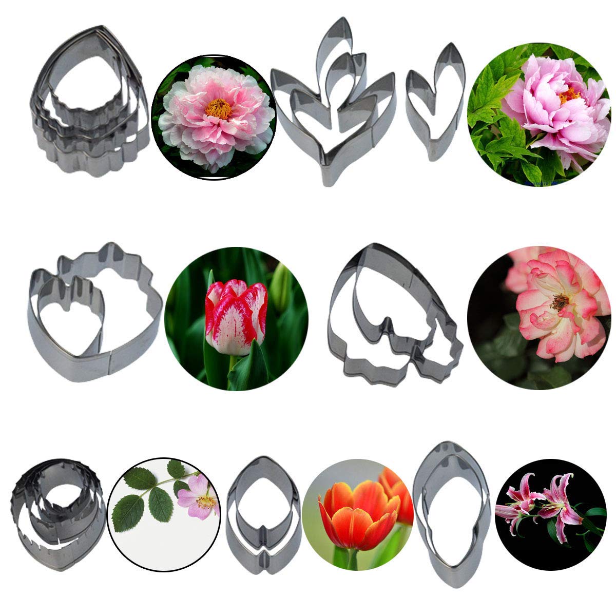 62Pcs Gumpaste Flowers And Leaves Fondant Tool Leaf Tool Kit Gum Paste Flower Cutter Set Stainless Steel Flower Cutter Silicone