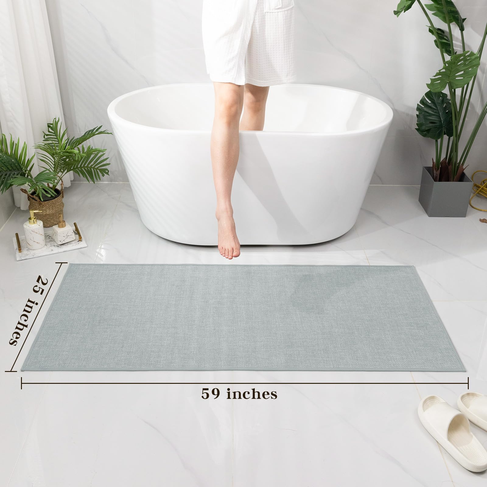 Chakme Bathroom Rugs Mat 59X25, Ultra Thin Non Slip Bath Mat Large Quick Dry Absorbent Bath Mat For Bathroom Floor, (Light Grey,