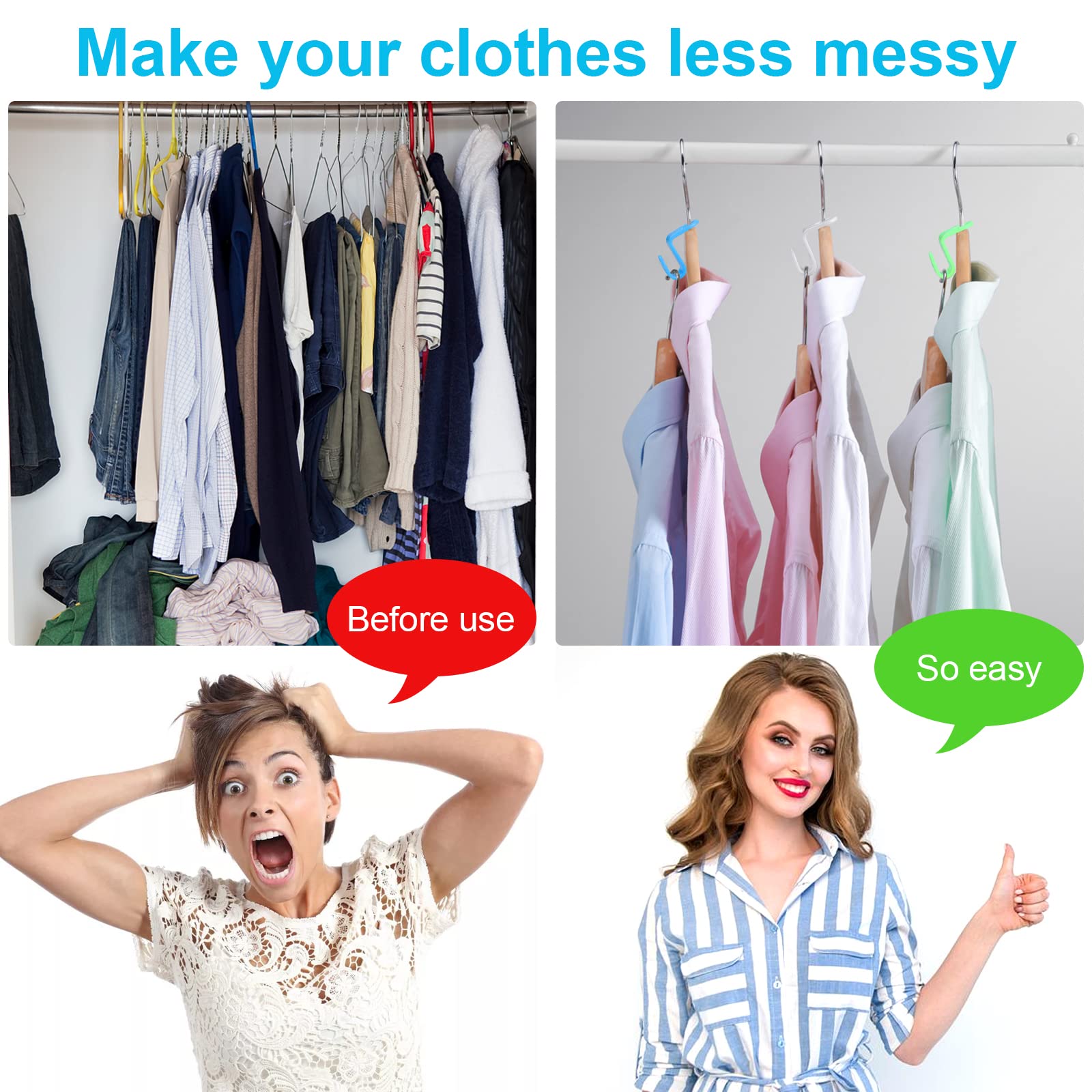 100 PCS Hanger Connector Hooks  Hangers Space Saving  Hanger Hooks  Hanger Clips for Plastic Hangers(5 Color)
