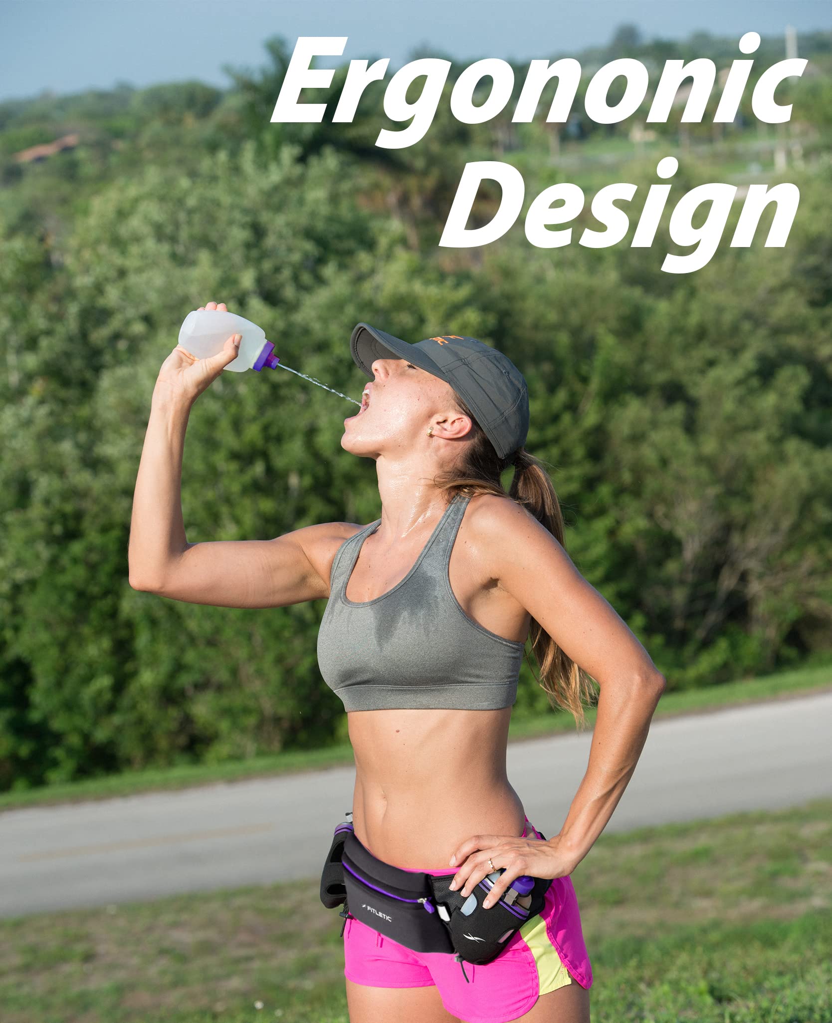 Fitletic Running Water Bottle Pair 12 Oz Black Cap | Replacement Bottle | Hydration Bottle | Rb12-01