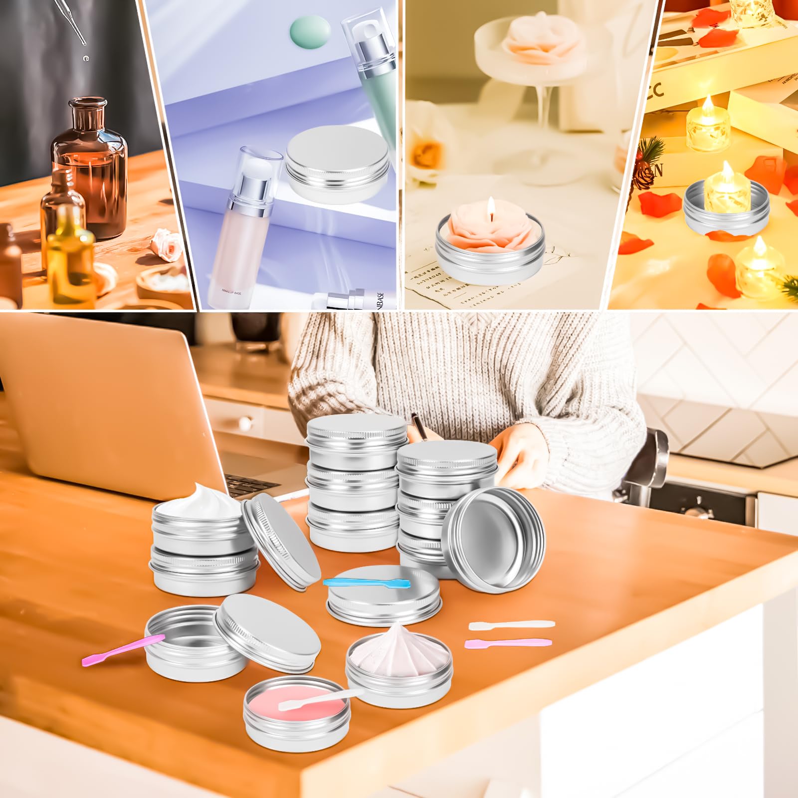 Motbach 16Pack 2Oz Tin Jars, 60Ml Metal Tin Cans, 2Ounce Aluminum Tin Can Jar Containers With Screw Lid For Lotion Bars, Spices,