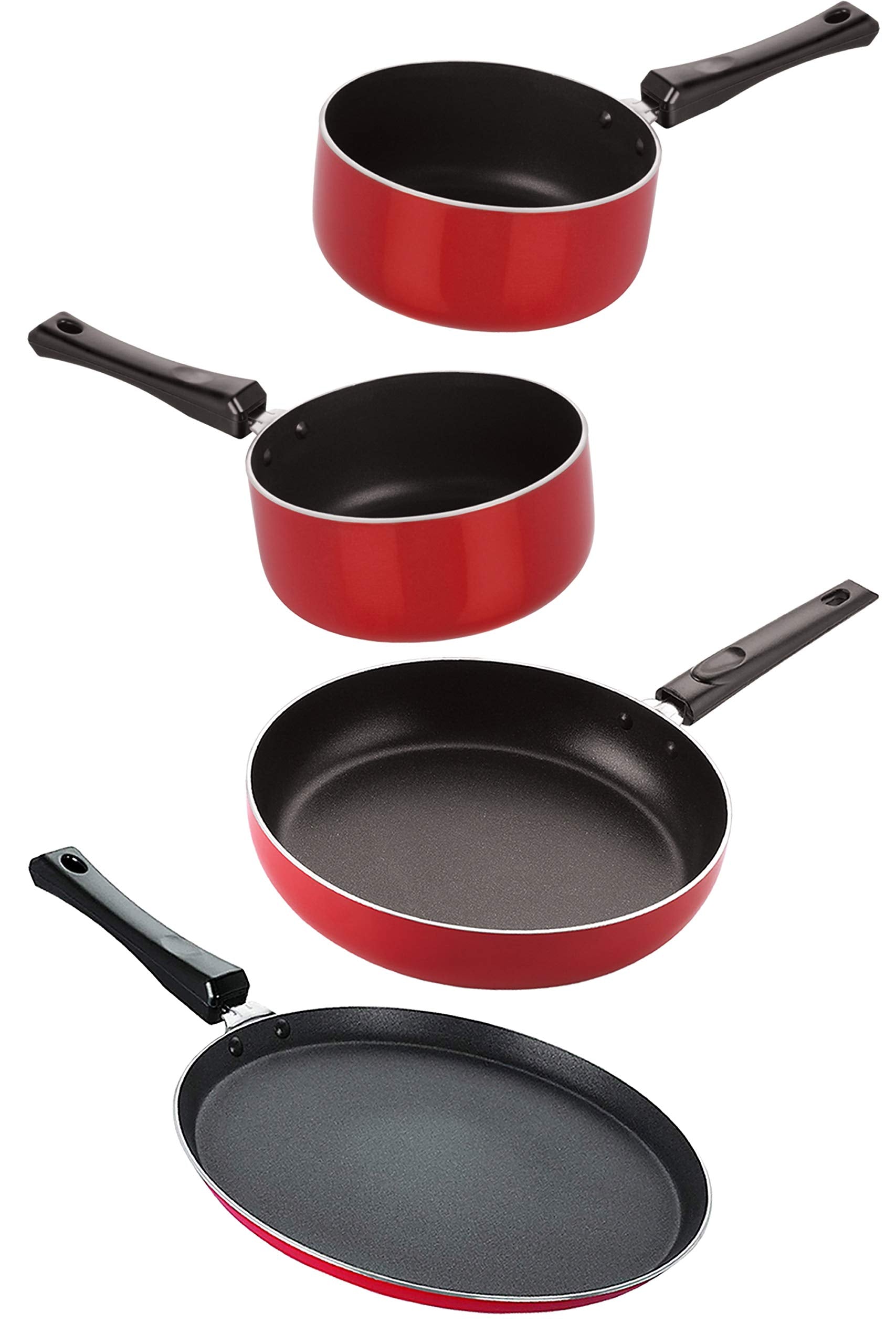 Nirlon Aluminium Non Stick Cooking Pots & Pans Set Of 4 Pieces (2.6Mm_Ft11_Sp(M)_Sp(B)_Fp12)