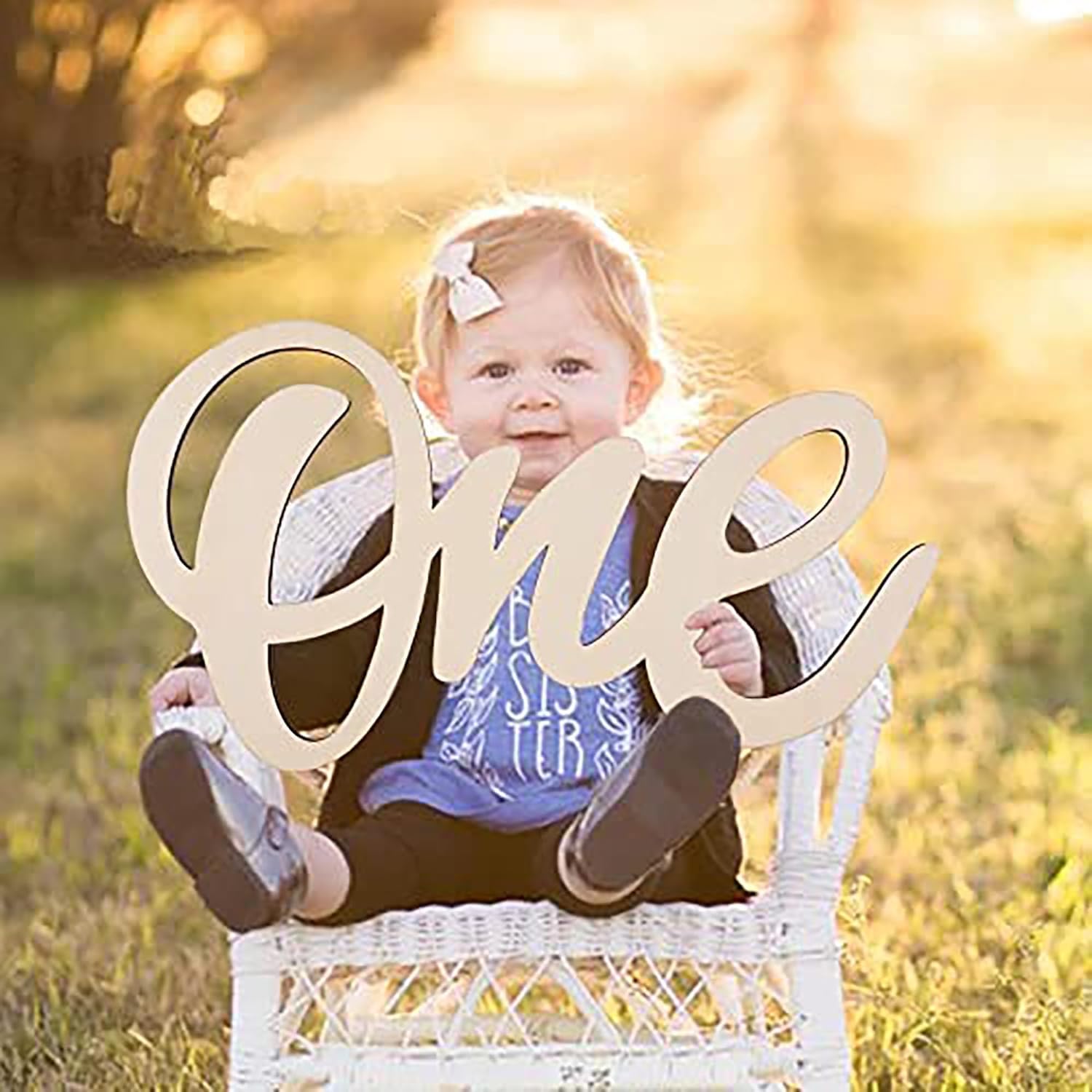 Cliths One Wooden Sign One Cutout Letter for 1st Birthday Party, 14 Inch One Sign One Banner Photo Prop for Baby Shower Party De