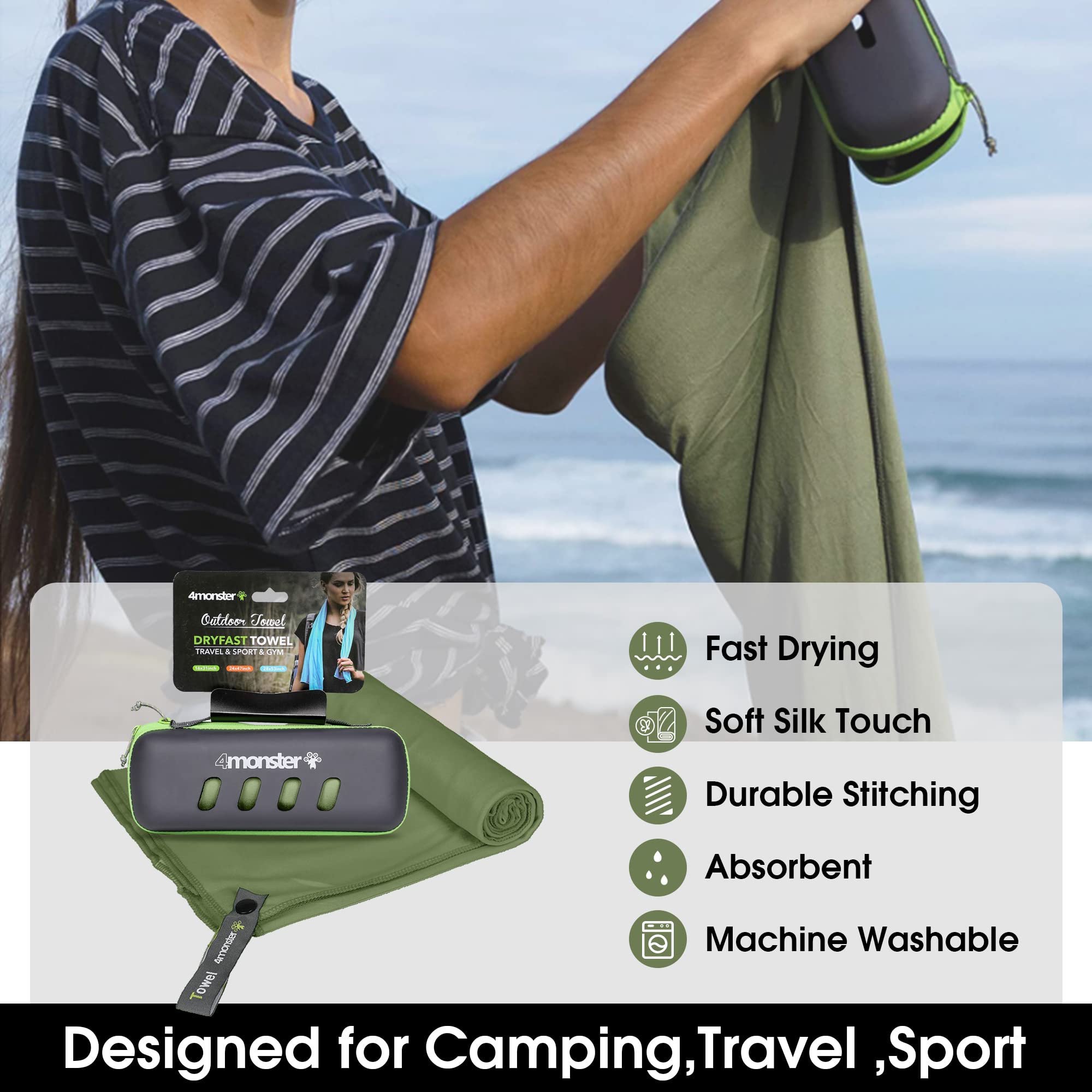 4Monster Microfiber Towel, Travel Towel, Camping Towel,Large Size 26.7 X 55.1, Fast Drying, Soft Light Weight,Suitable For Gym,