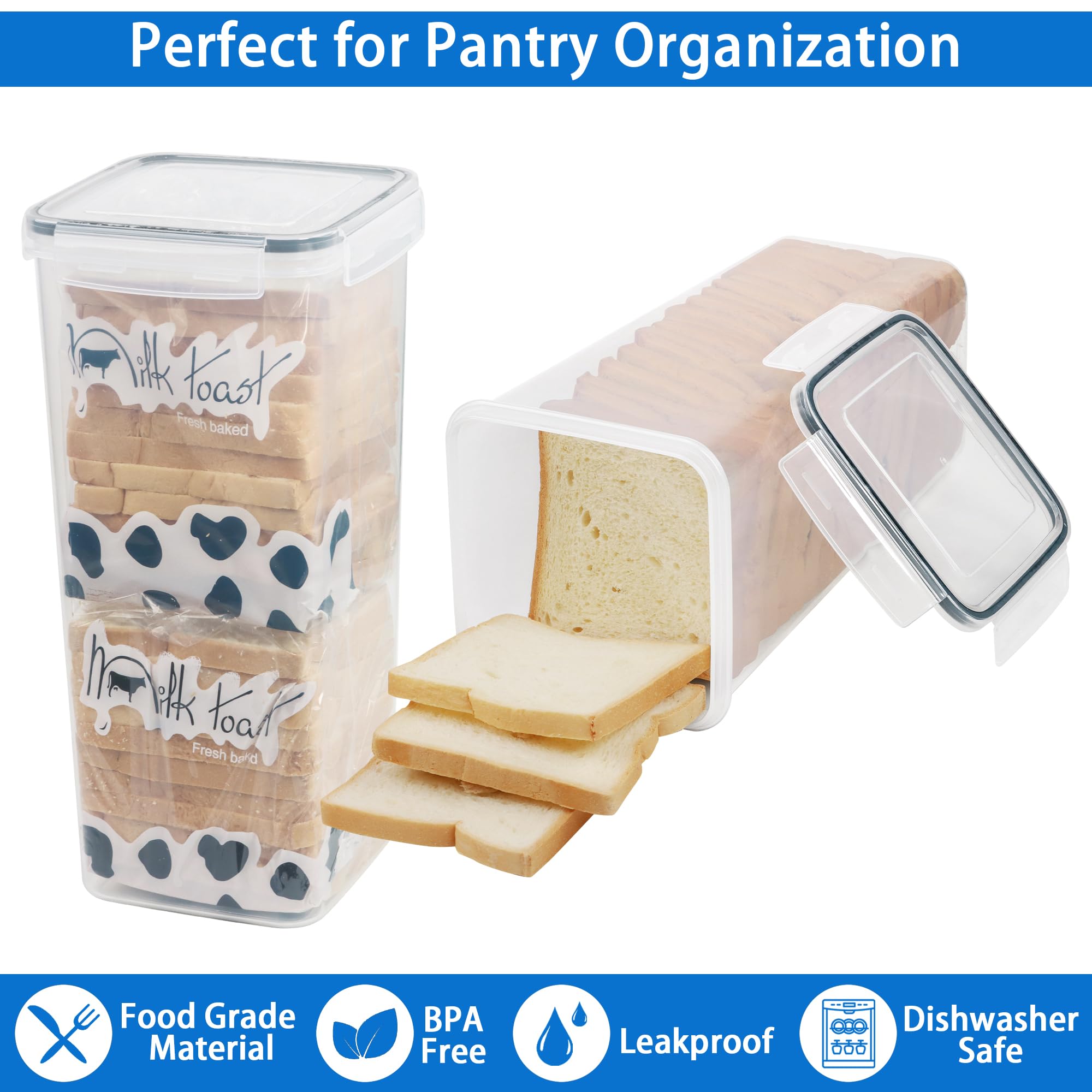 Tiawudi 2 Pack Bread Box, Plastic Bread Container, Bread Storage For Kitchen Counter, Bread Keeper With Airtight Lid, Tall Bread