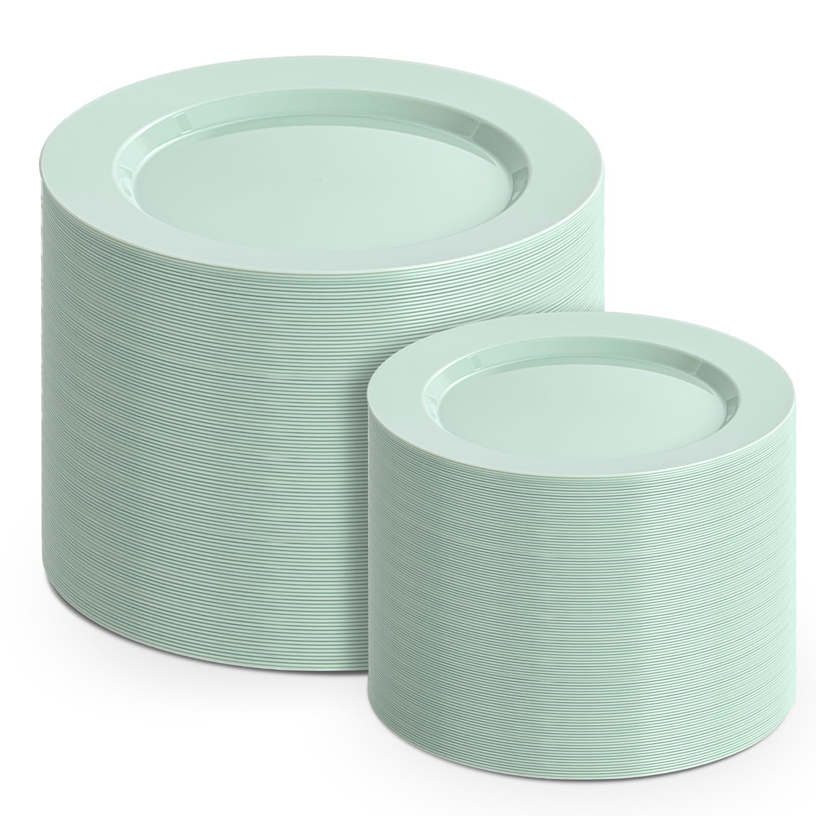 FLOWERCAT 200PCS Sage Green Plastic Plates Disposable Plates for Party - Elegant Plastic Plates - 10 &7 Plate for 100 Guests Spr