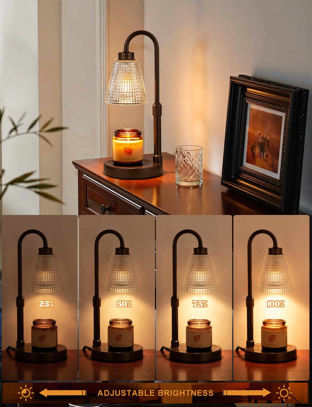 Innqoo Brown Candle Warmer Lamp with Timer, Dimmable Candle Warmer for Jar Candles, Height Adjustable Wax Melts Warmer, Birthday