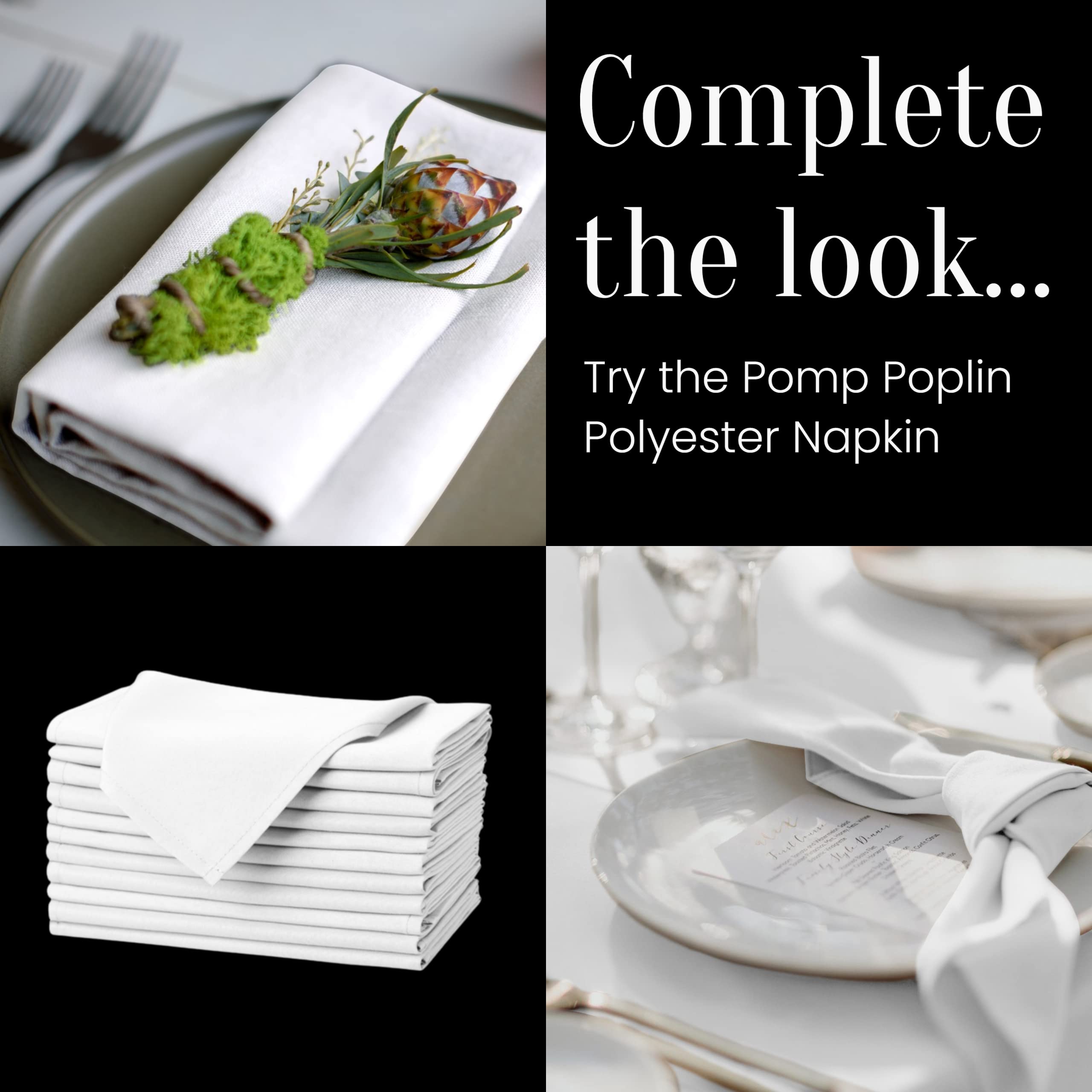Pomp White 52'' X 52'' Inch Square Premium Polyester Tablecloth | Wrinkle + Stain Resistant Easy Care Fabric | Fits Square Or Ro