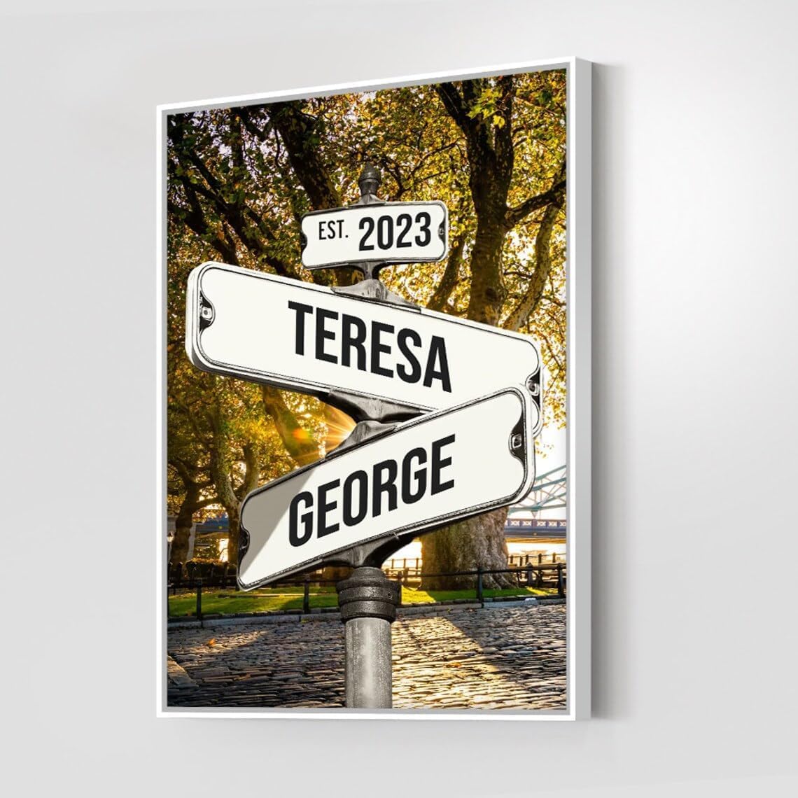 Personalized Canvas Wall Art - Lovers Crossroads Street Sign Custom Art Canvas Or Poster - Anniversary, Couple, Wedding Gift Can