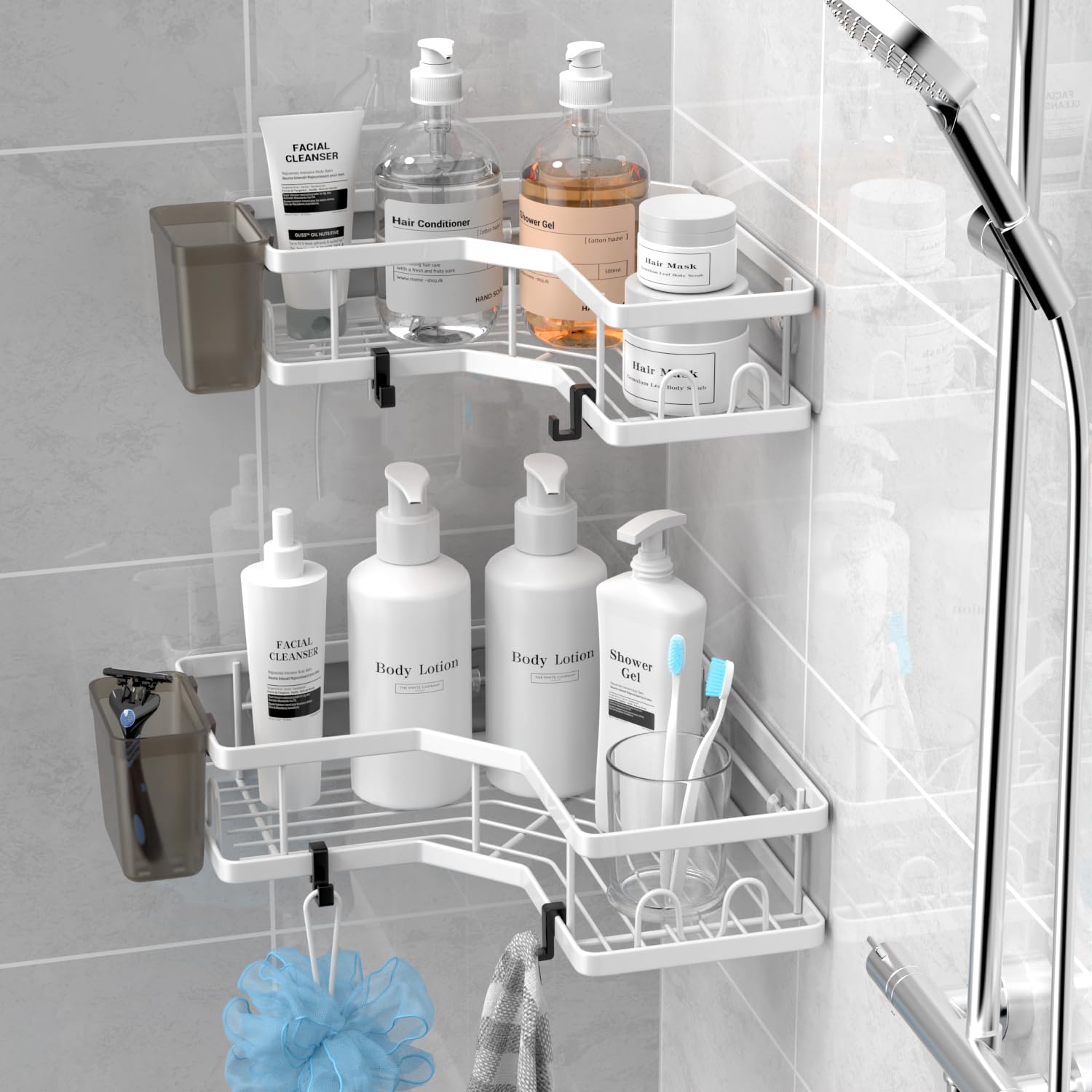 Shower Caddy Corner Organizer Shelf: 2Pack Adhesive Shower Shelf Essentials - No Drilling Stainless Steel Shower Storage Rack Wi