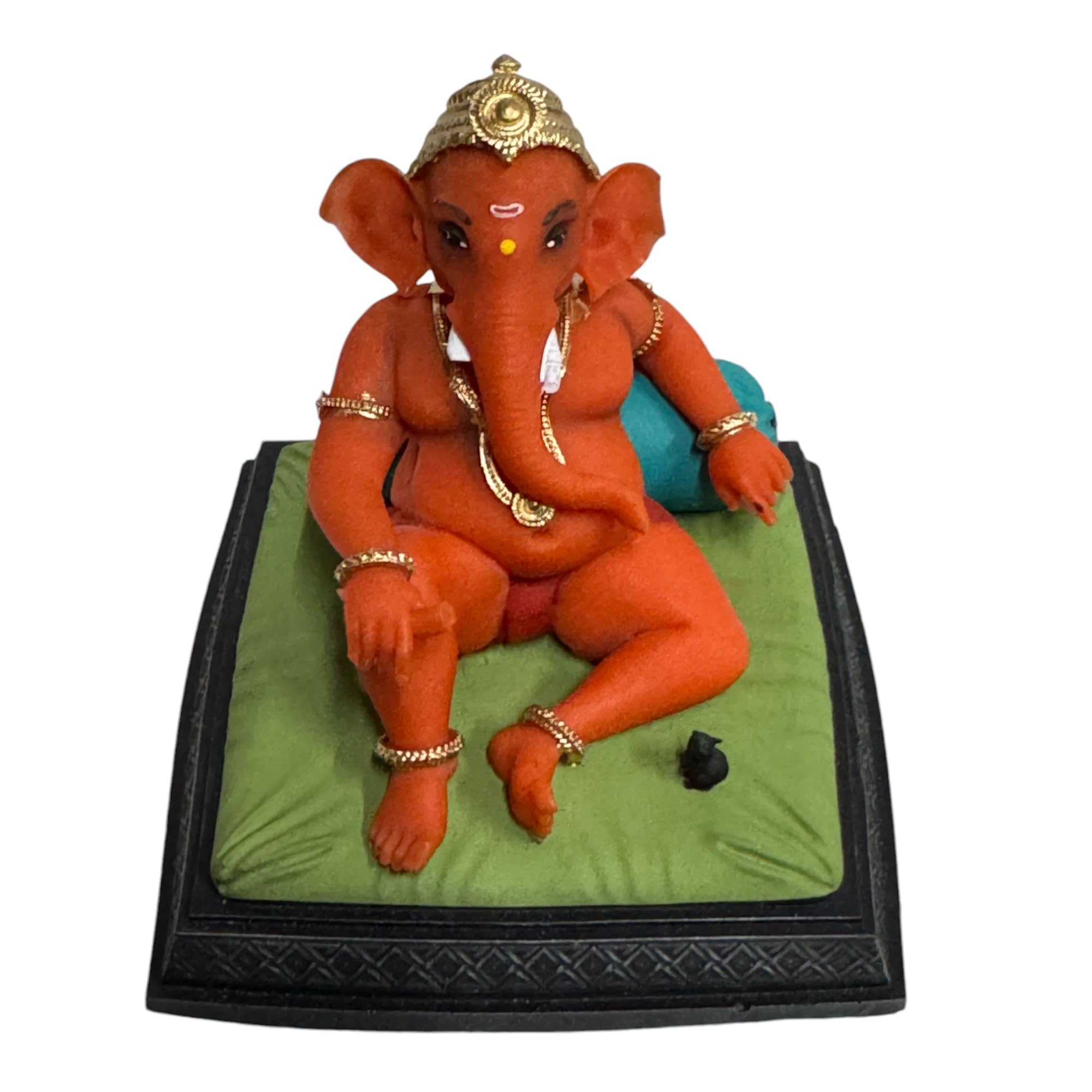 Karighar Kesari Ganesh Idol For Car Dashboard, Home, Puja Ghar, Gifting (9 X 9 X 8 Cm) V0016