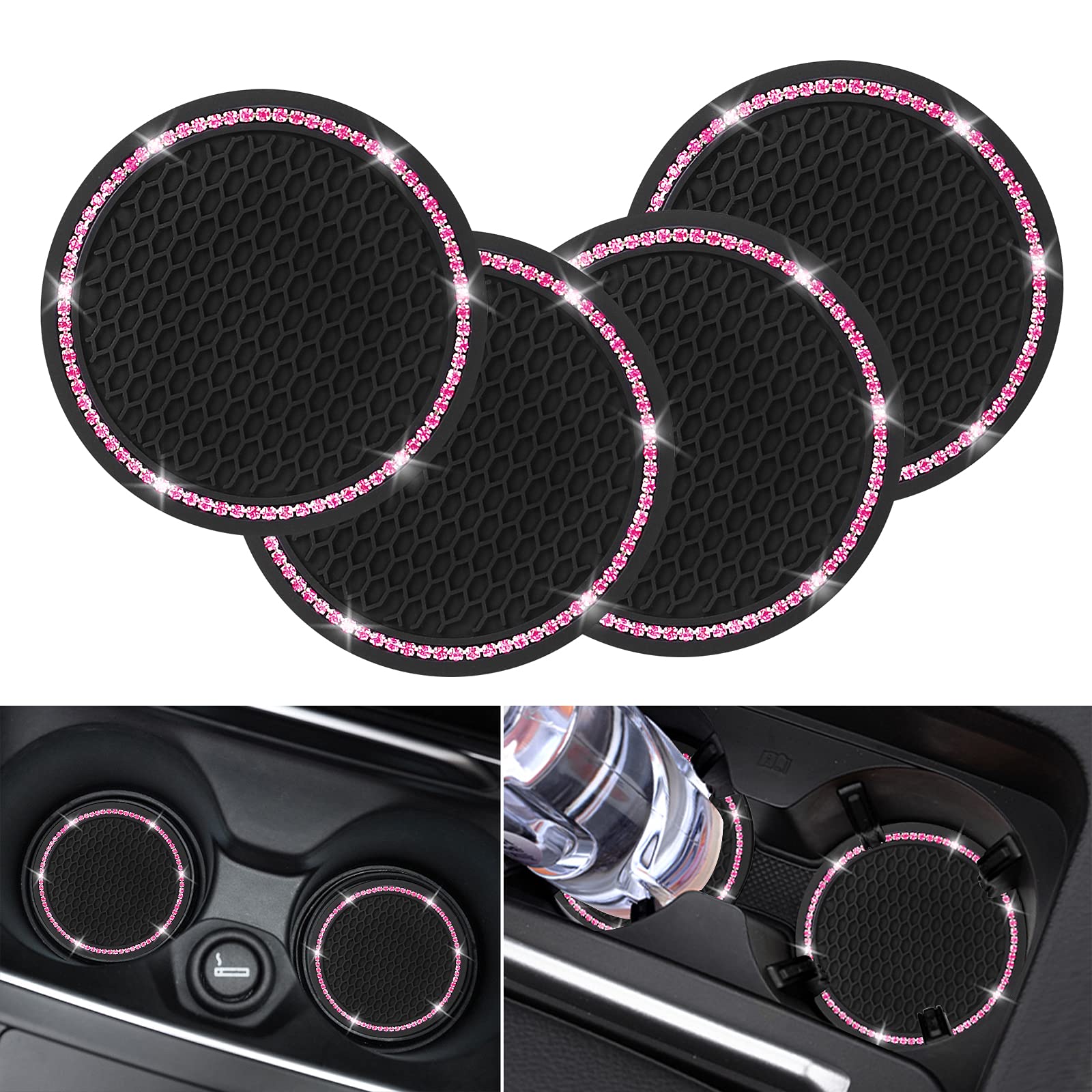 4 Pack Car Coasters, Universal Vehicle Bling Car Coaster, Cute Rhinestone Coaster For Cup Holders,Interior Accessories 2.75 ' '