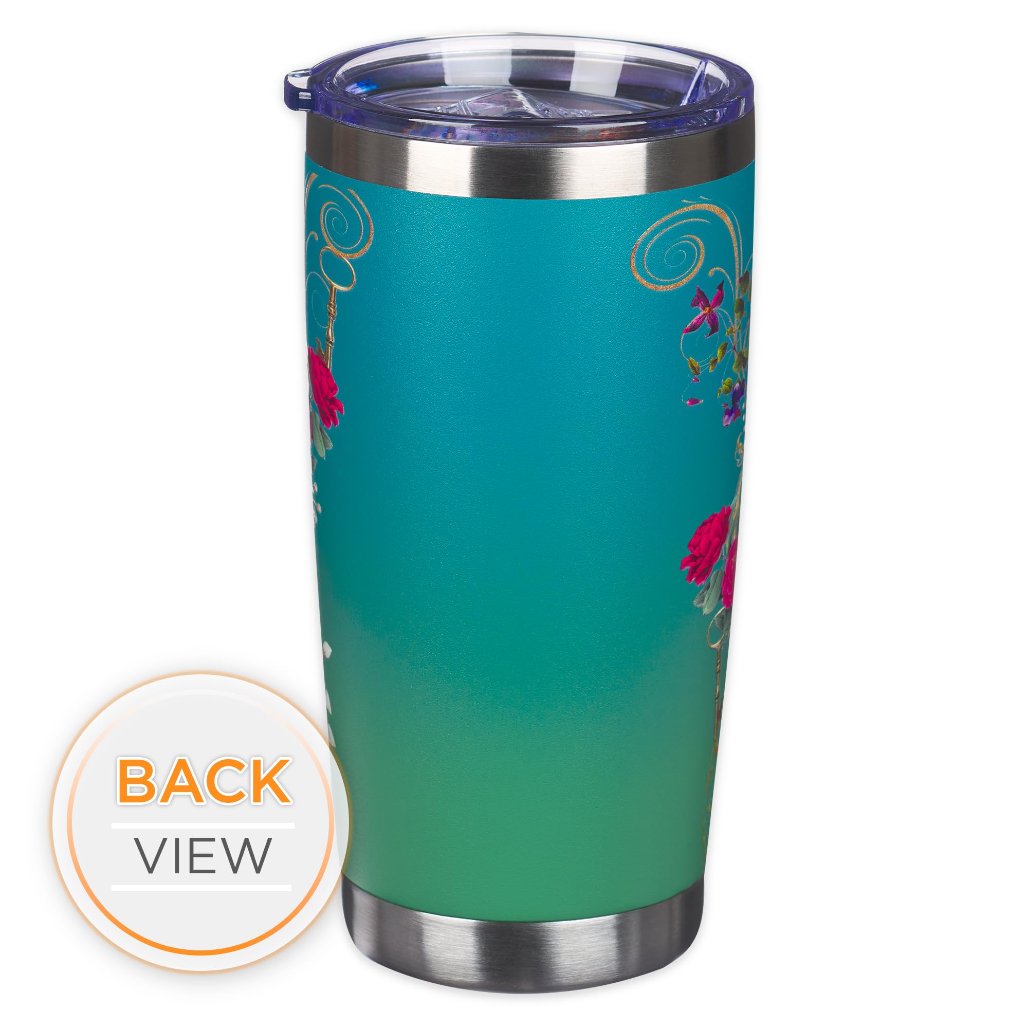 Christian Art Gifts Stainless Steel Double Wall Vacuum Insulated Tumbler 18 Oz Peacock Teal Travel Mug With Retractable Lid Insp