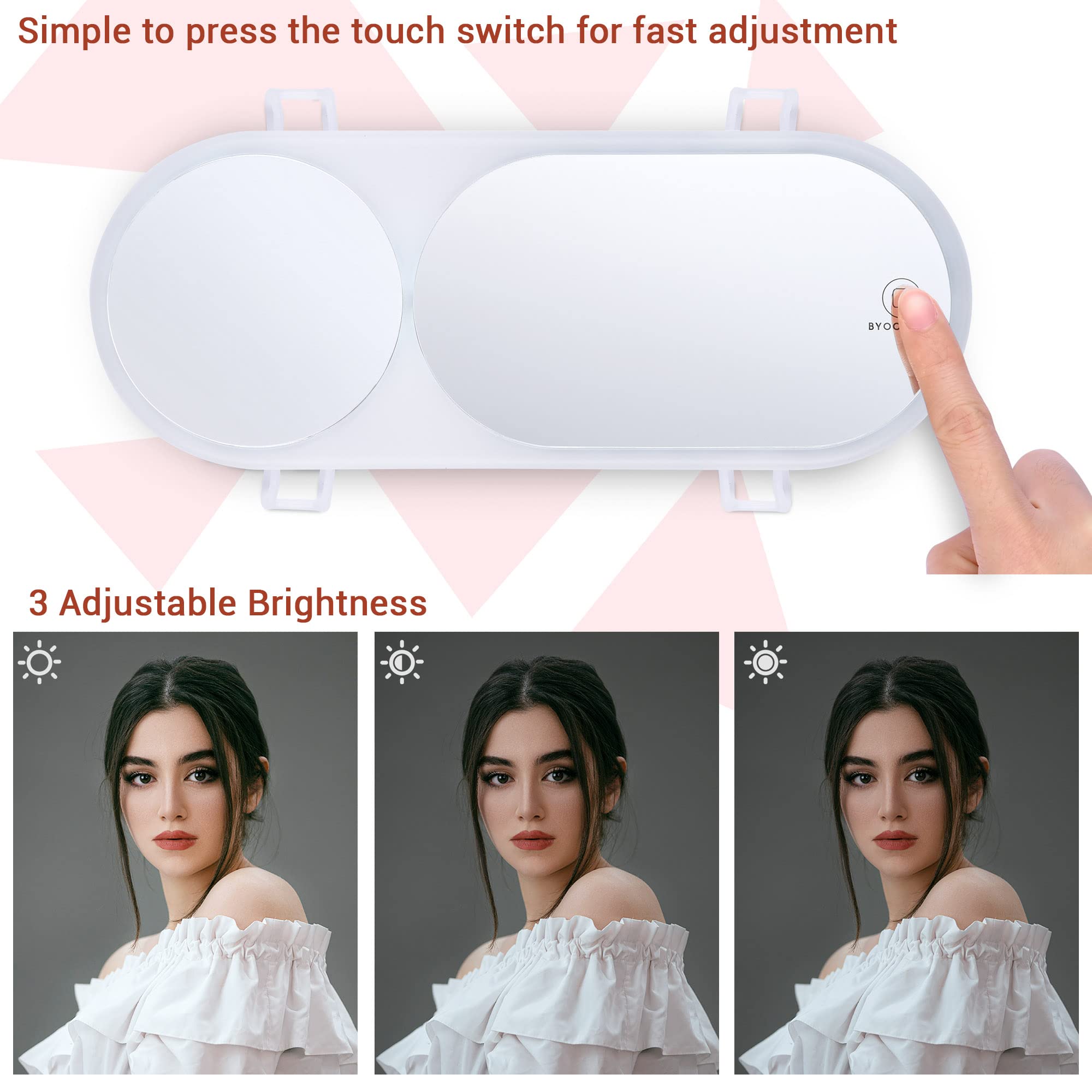 Byootique Sun Car Visor Vanity Mirror 11'' 6500K Automobile 1/3X Magnification Led 3 Color Lights Dimming Girly Cosmetic Touch I