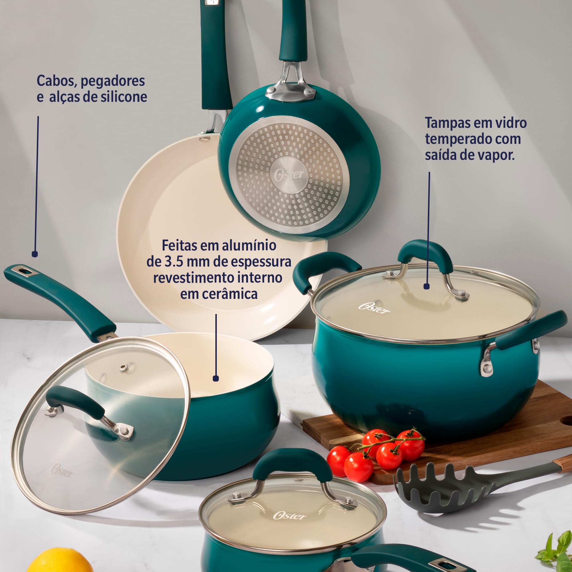 Oster Corbett Forged Aluminum Cookware Set with Ceramic Non-Stick-Induction Base-Soft Touch Bakelite Handle and Tempered Glass L