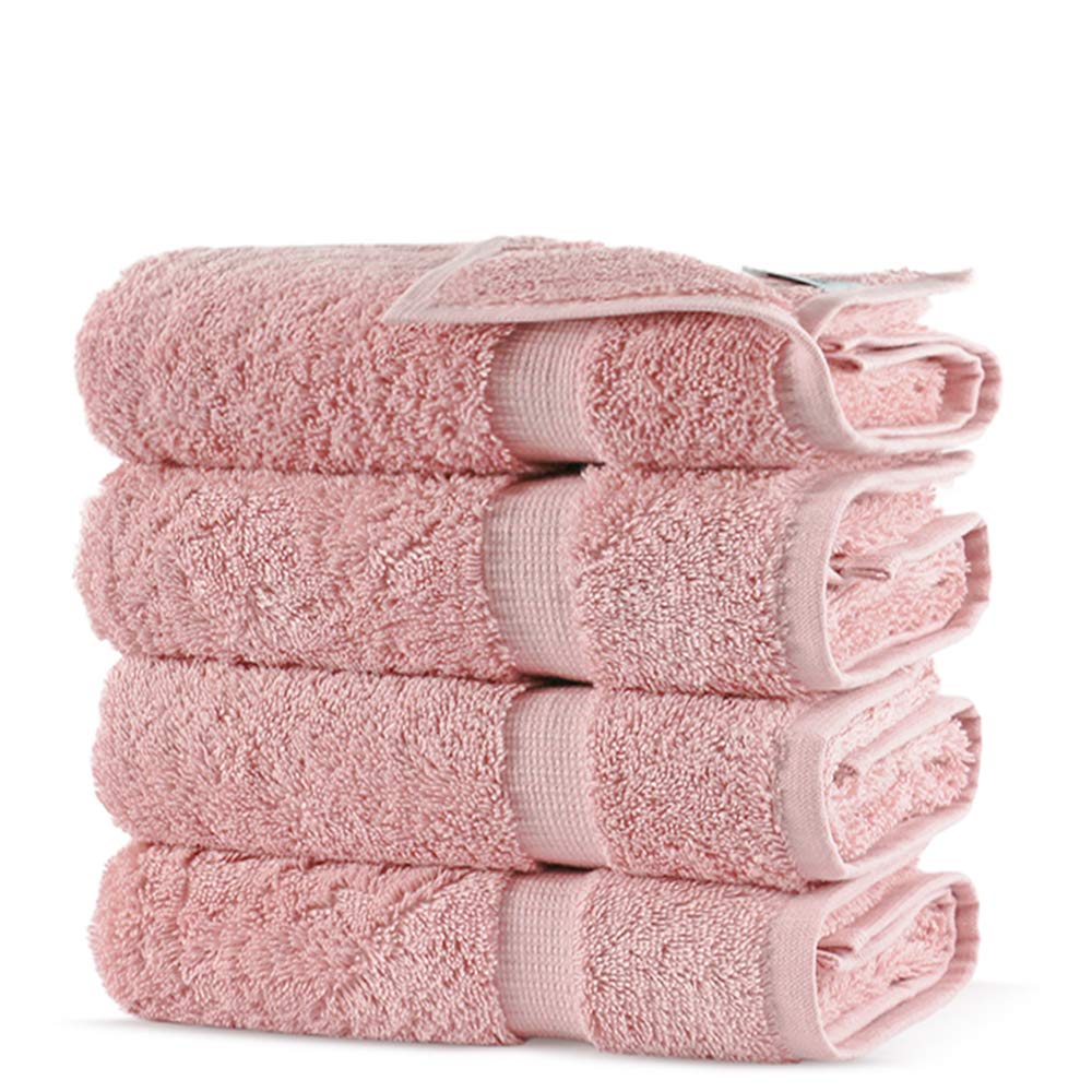 Towel Bazaar Premium Turkish Cotton Super Soft And Absorbent Towels (4-Piece Washcloth, Pink)