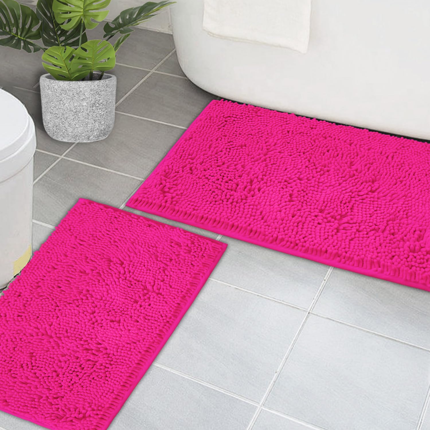 Ainahyva Bathroom Rugs Chenille Bath Mat 2 Piece Set, Super Absorbent, Pvc Non Slip Backing, Bath Mats For Bathroom, Plush Shagg