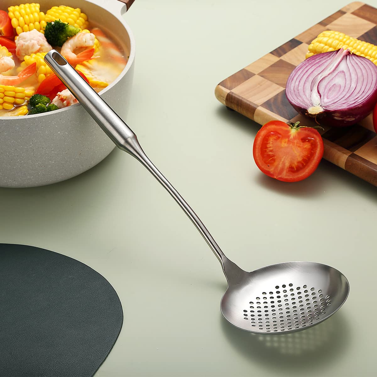 Strainer Skimmer, Evanda Stainless Steel Heavy Duty Sturdy Kitchen Skimmer, Slotted Spoon, With Comfort Handle And Hanging Holes