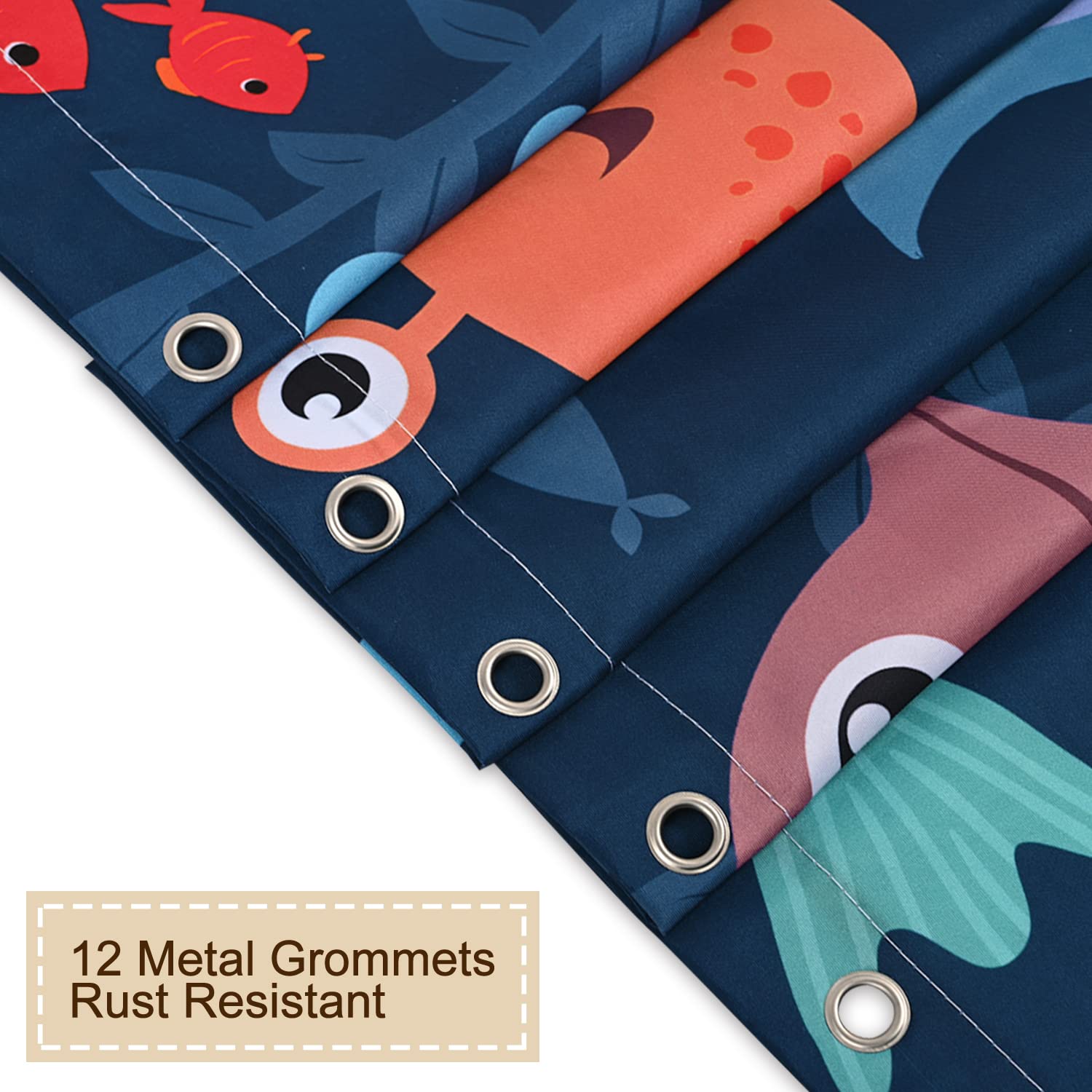 Rosielily Kids Shower Curtain For Bathroom,Cartoon Sea Ocean Animal Shower Curtain With Dolphin, Ocean Fish Shower Curtains Set