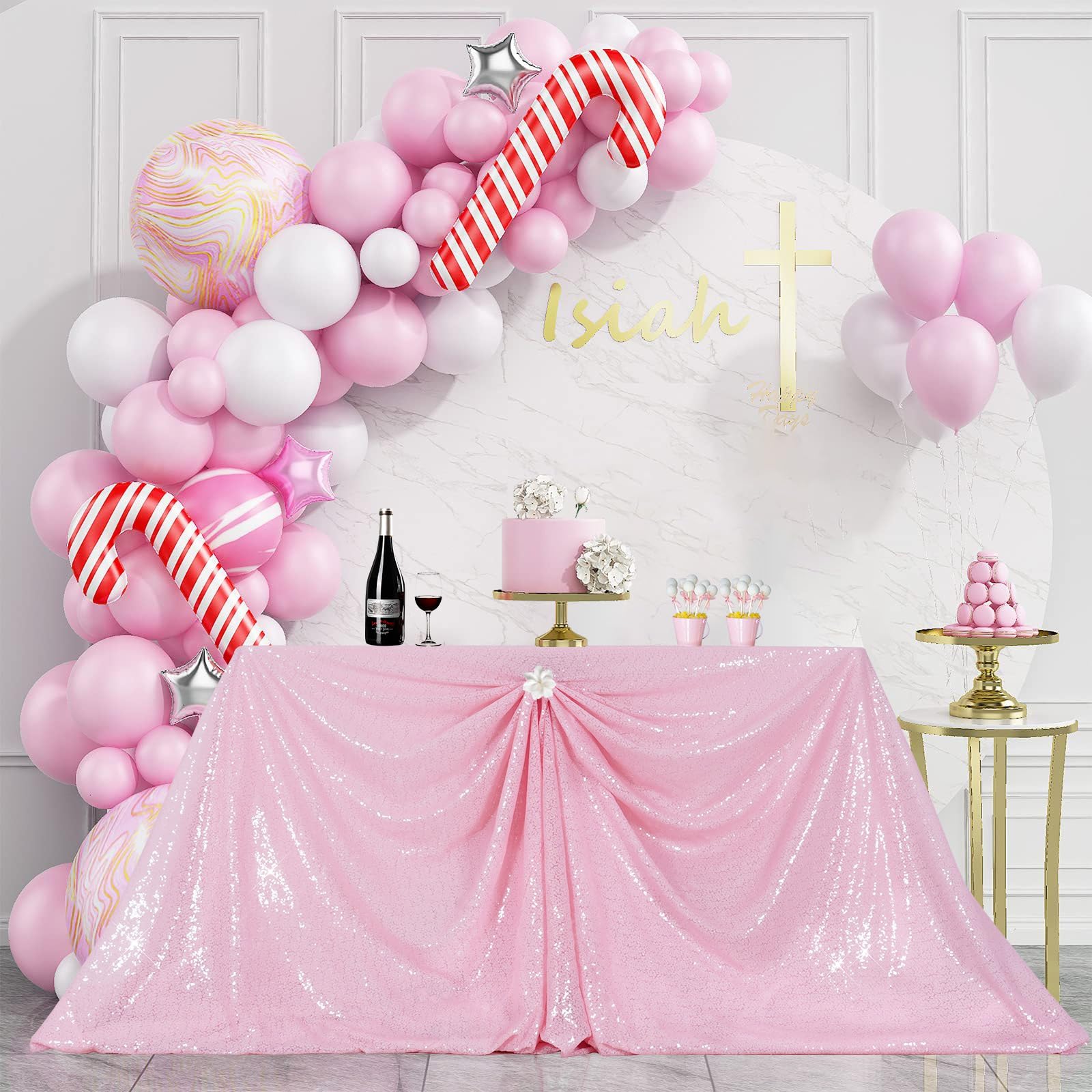 PartyDelight Pink Sequin Tablecloth Rectangular Table Cloth Sparkly 50x80