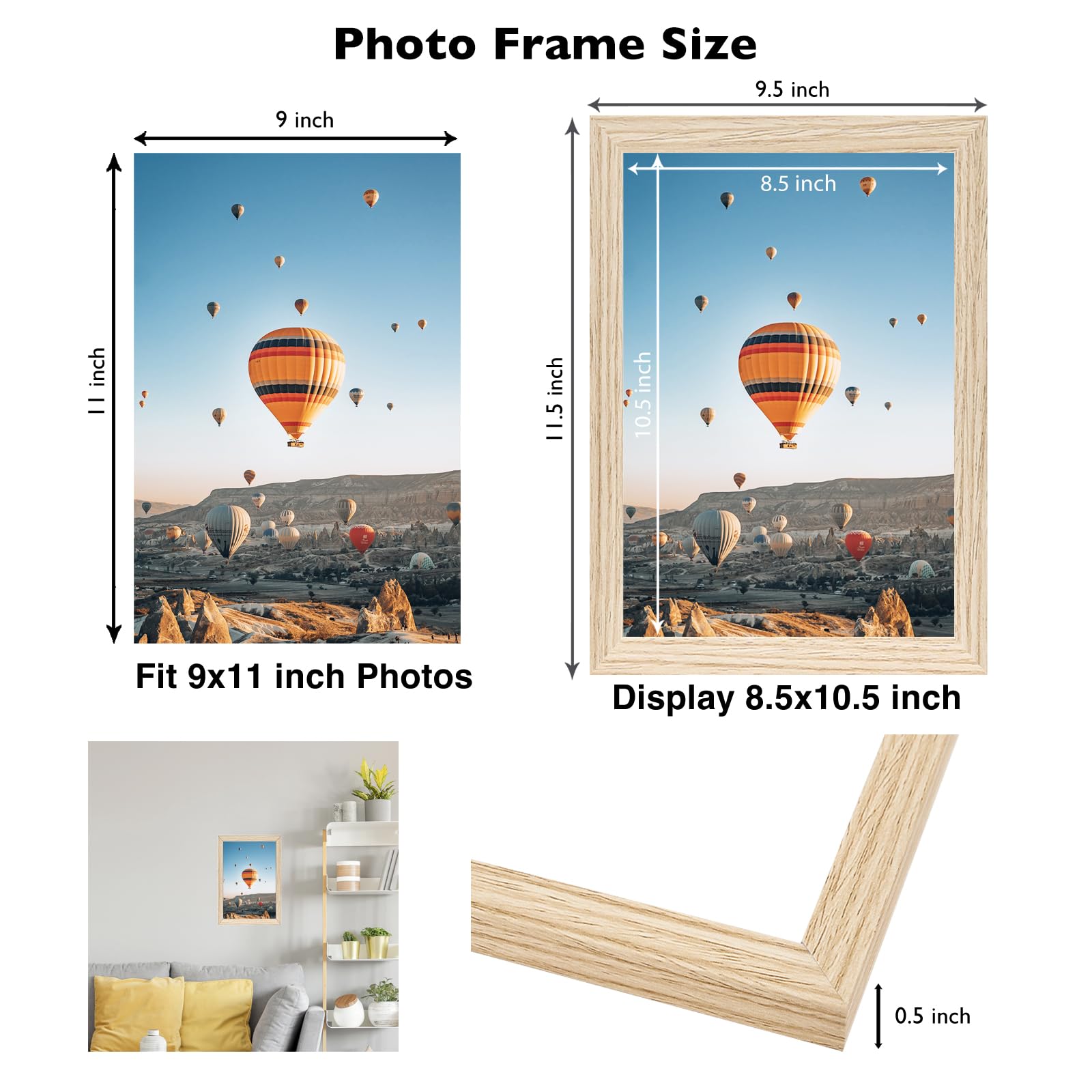 JCJMY 9x11 Picture Frame for Wall Hanging or Tabletop, Wall Mounting Horizontally or Vertically, 9 x 11 Wall Gallery Poster Phot