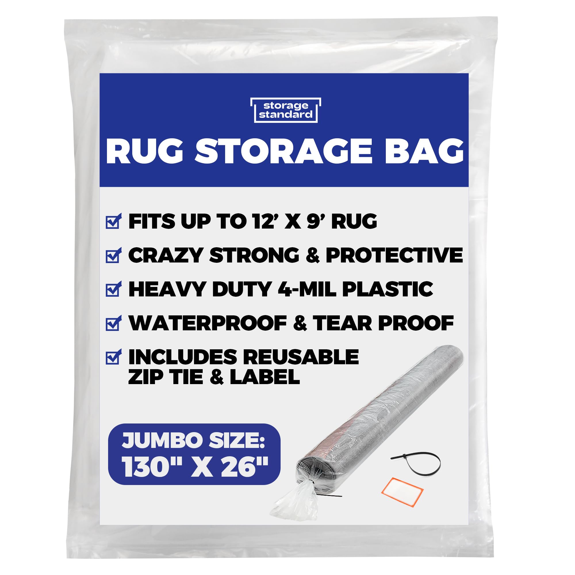 Heavy Duty Rug Storage Bag - Reusable Rug Shipping Bag, Waterproof Plastic Rug Cover - Fits Rolled Carpet Up To 9 X 12 Feet, 4 M