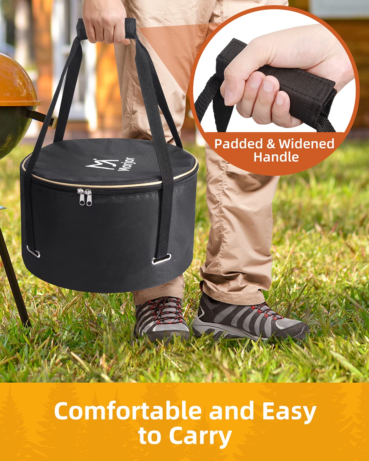 Morjor Dutch Oven Bag For 12 & 10 Inch Dutch Oven, Carry Bag With Extra Inner Crossed Straps & 2 Pockets