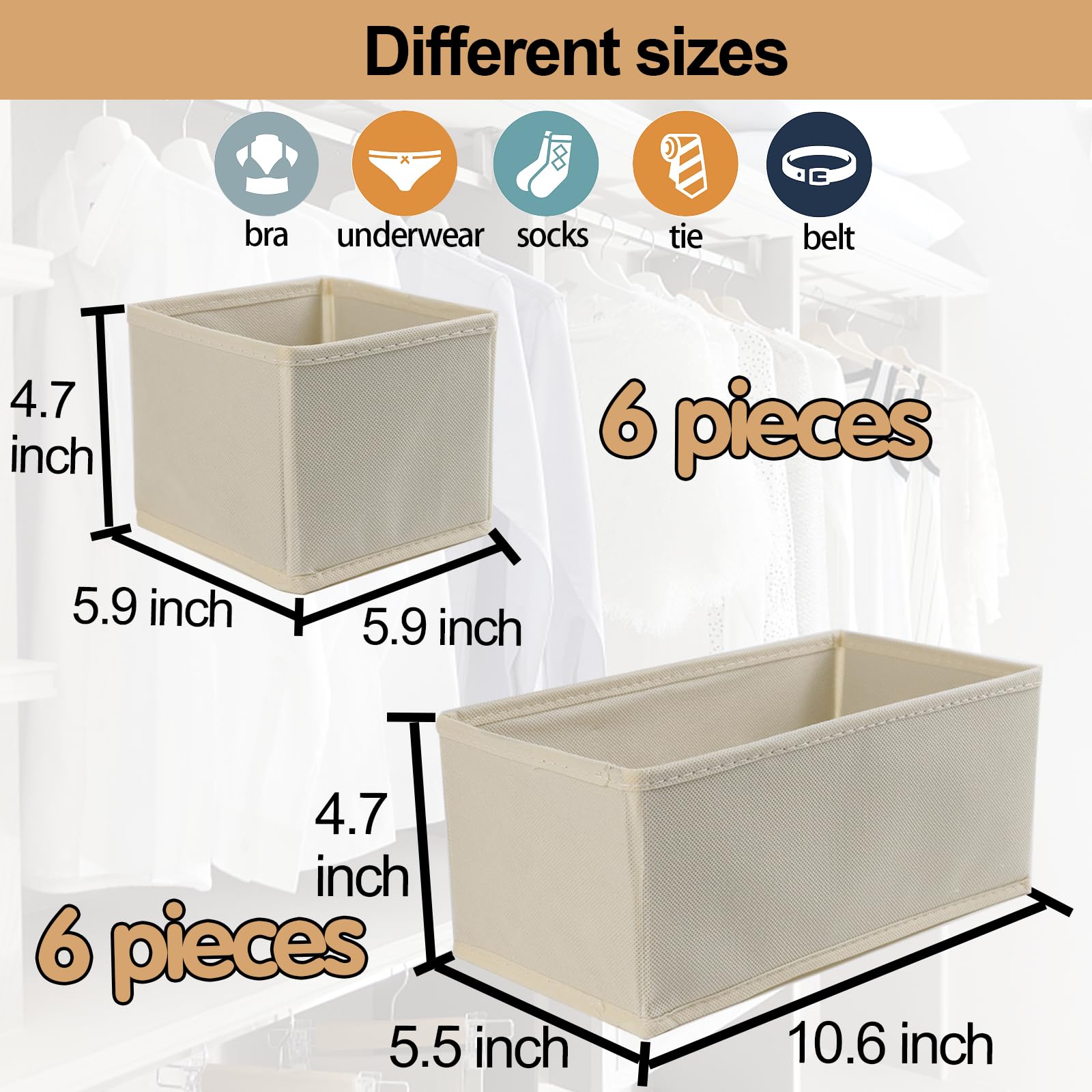 Fordonral Set of 12 Drawer Organizer, Fabric Closet Organizer and Storage Baskets,Foldable Drawer Divider for Clothing,Sock,Ties
