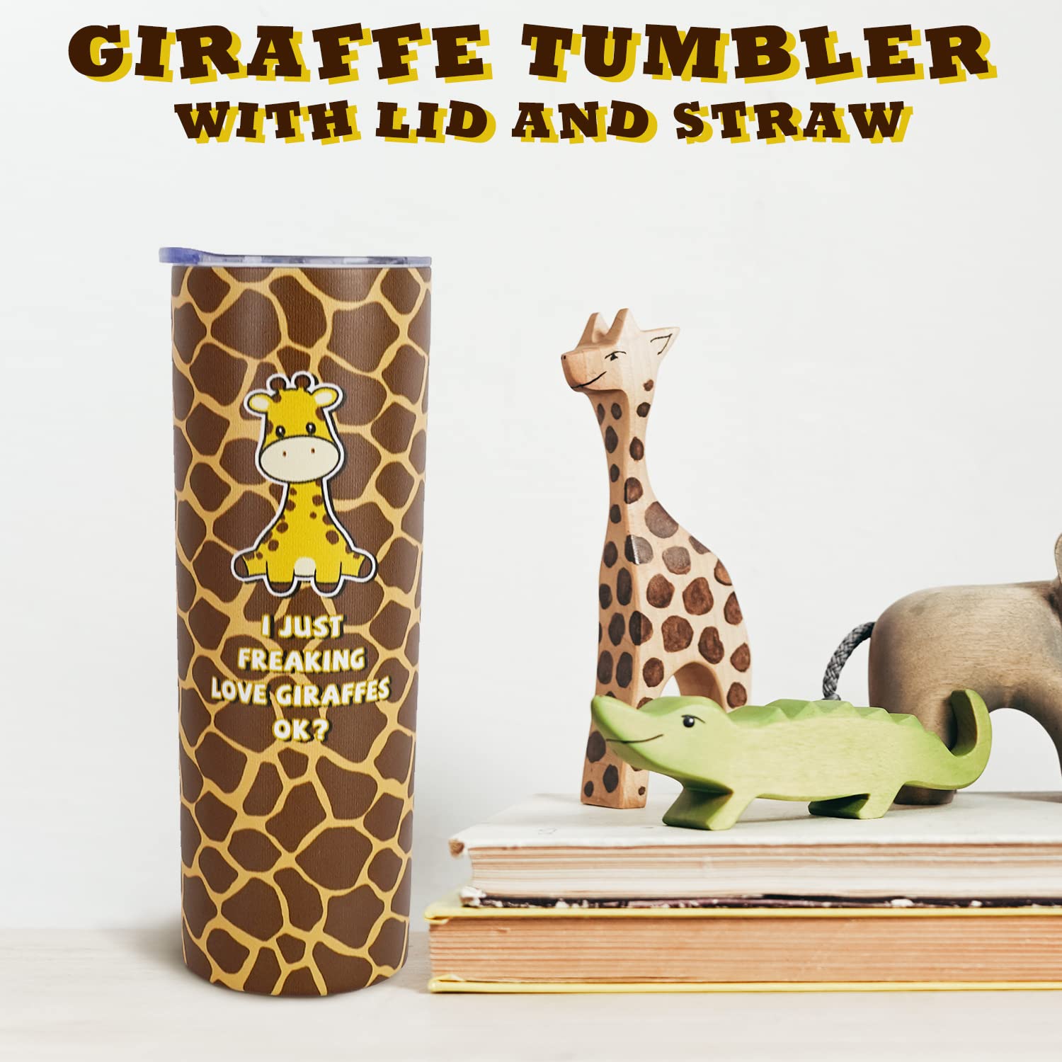 Giraffe Tumbler With Lid And Straw, Unique Giraffe Gifts For Women, Men Girls, Cute Giraffe Skinny Tumbler Cup Water Bottle Coff