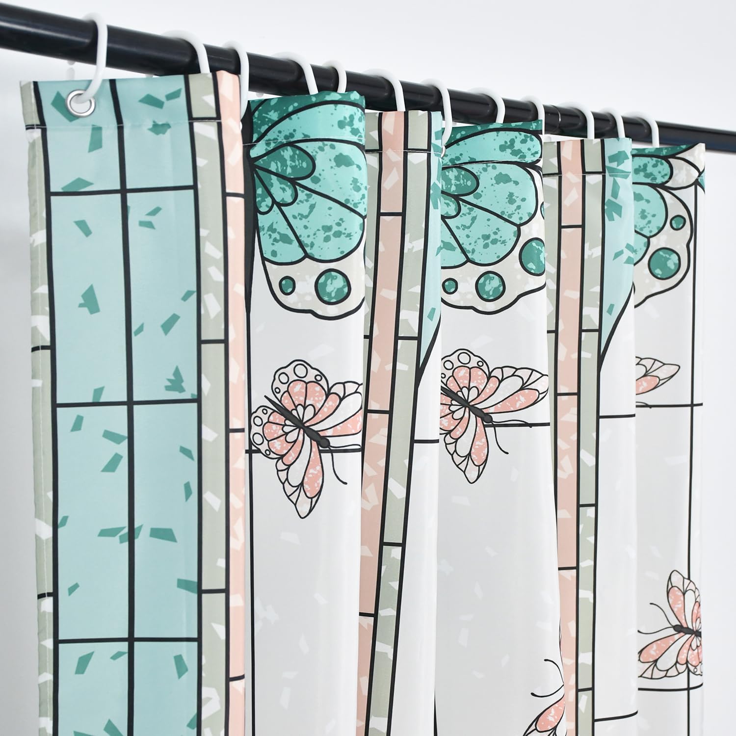 Yanutan Green Garden Shower Curtain, Colorful Butterfly Floral Shower Curtain Set For Bathroom, Modern Design Plant Fabric Bath