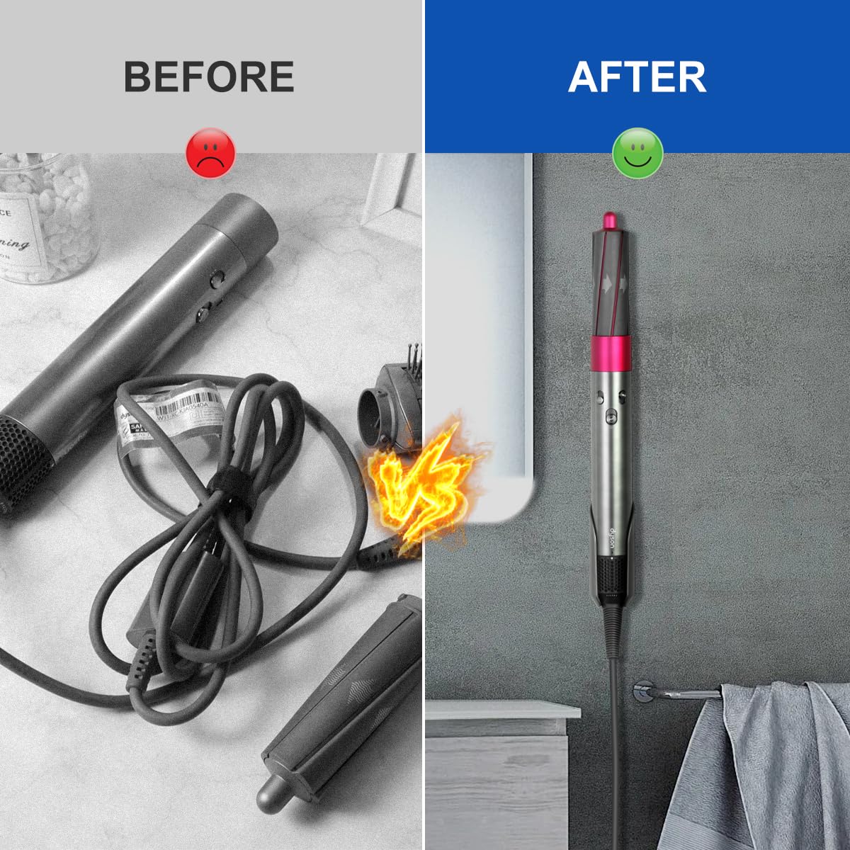 Lanmu Wall Mount Holder Compatible With Dyson Airwrap/Airstrait Styler, Storage Organizer Stand Curling Iron Accessories For Hom